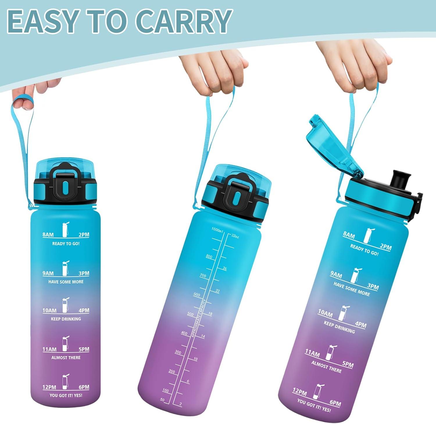 image:imageHoneyHolly Gourde Sport Conception tanche Gourde 500ml Avec chelle de Temps Bouteille Rutilisable Lgre Gourde Gradue pour La Course Pied Le Vlo Le Travail LcoleBleu Violet 1000ml