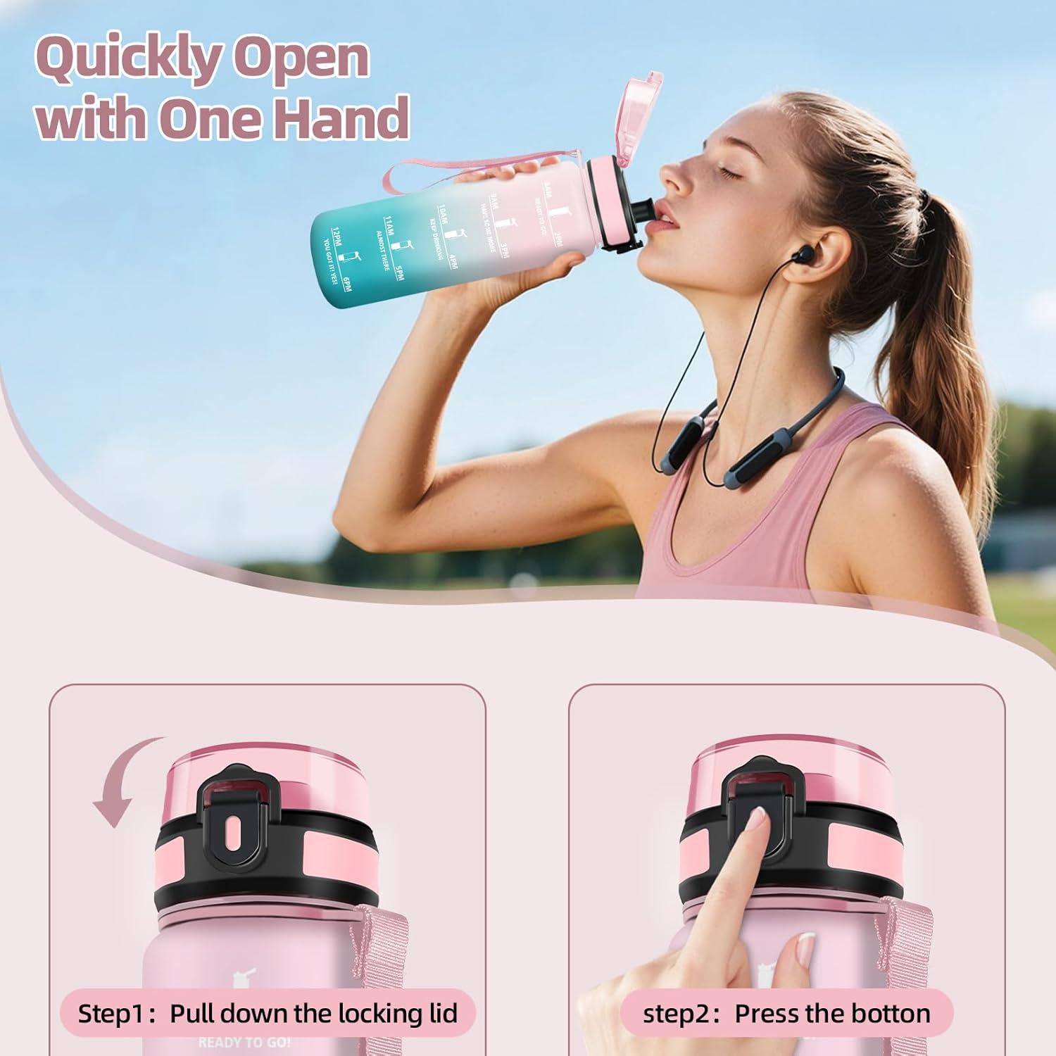 image:imageHoneyHolly Gourde Sport Conception tanche Gourde 500ml Avec chelle de Temps Bouteille Rutilisable Lgre Gourde Gradue pour La Course Pied Le Vlo Le Travail LcoleRose Cyan 1000ml