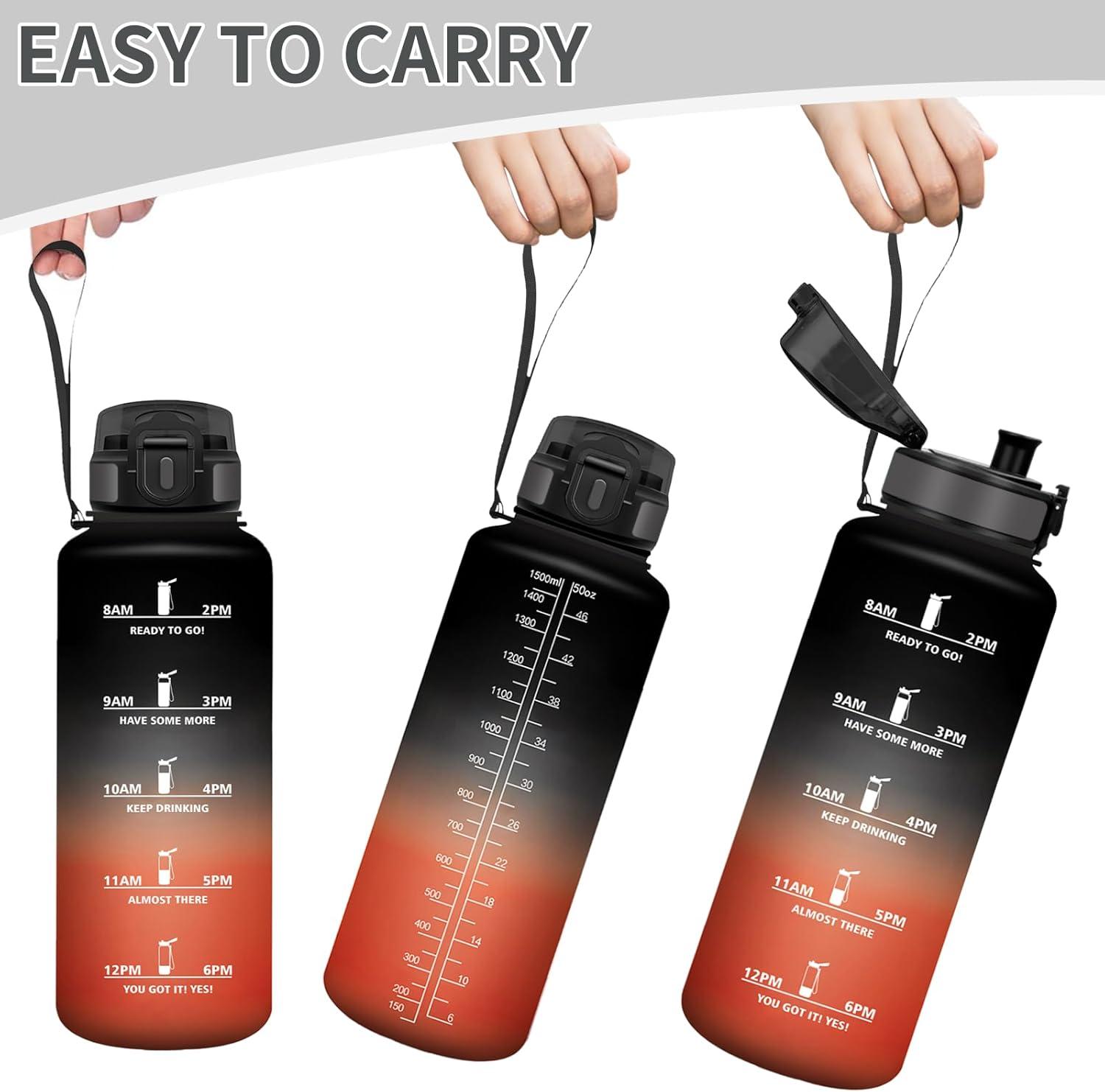 image:imageHoneyHolly Gourde Sport Conception tanche Gourde 500ml Avec chelle de Temps Bouteille Rutilisable Lgre Gourde Gradue pour La Course Pied Le Vlo Le Travail LcoleNoir Rouge 1500ml