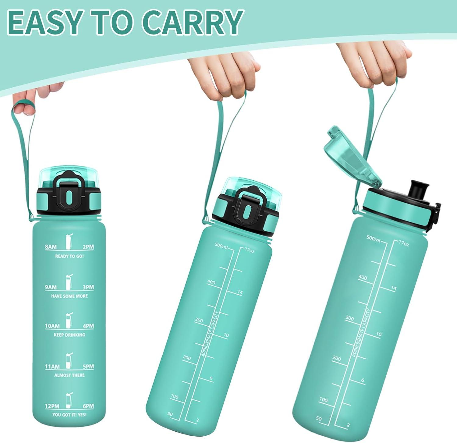 image:imageHoneyHolly Gourde Sport Conception tanche Gourde 500ml Avec chelle de Temps Bouteille Rutilisable Lgre Gourde Gradue pour La Course Pied Le Vlo Le Travail LcoleBleu Vert 500ml