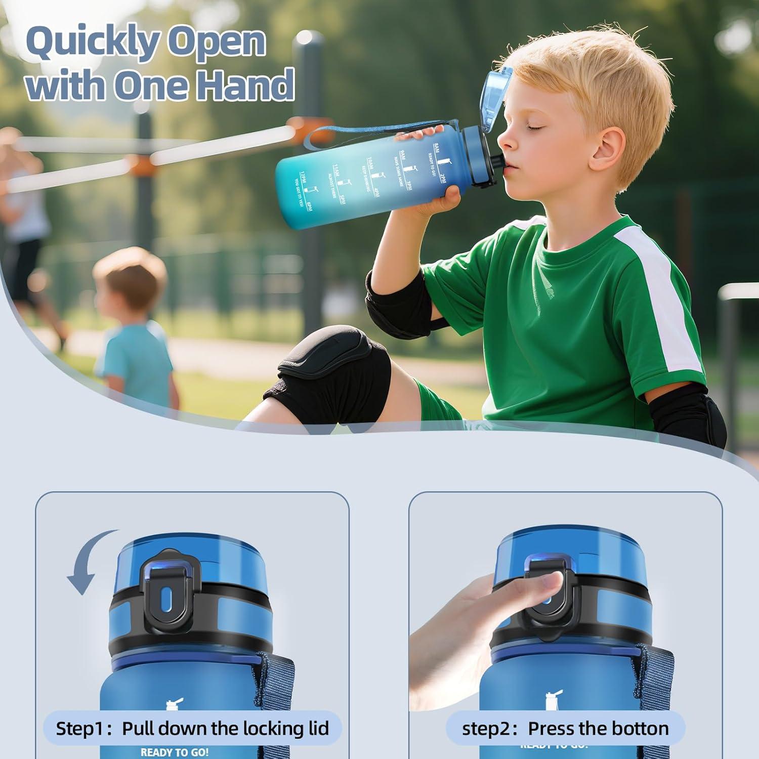 image:imageHoneyHolly Gourde Sport Conception tanche Gourde 500ml Avec chelle de Temps Bouteille Rutilisable Lgre Gourde Gradue pour La Course Pied Le Vlo Le Travail LcoleBleu Vert 500ml