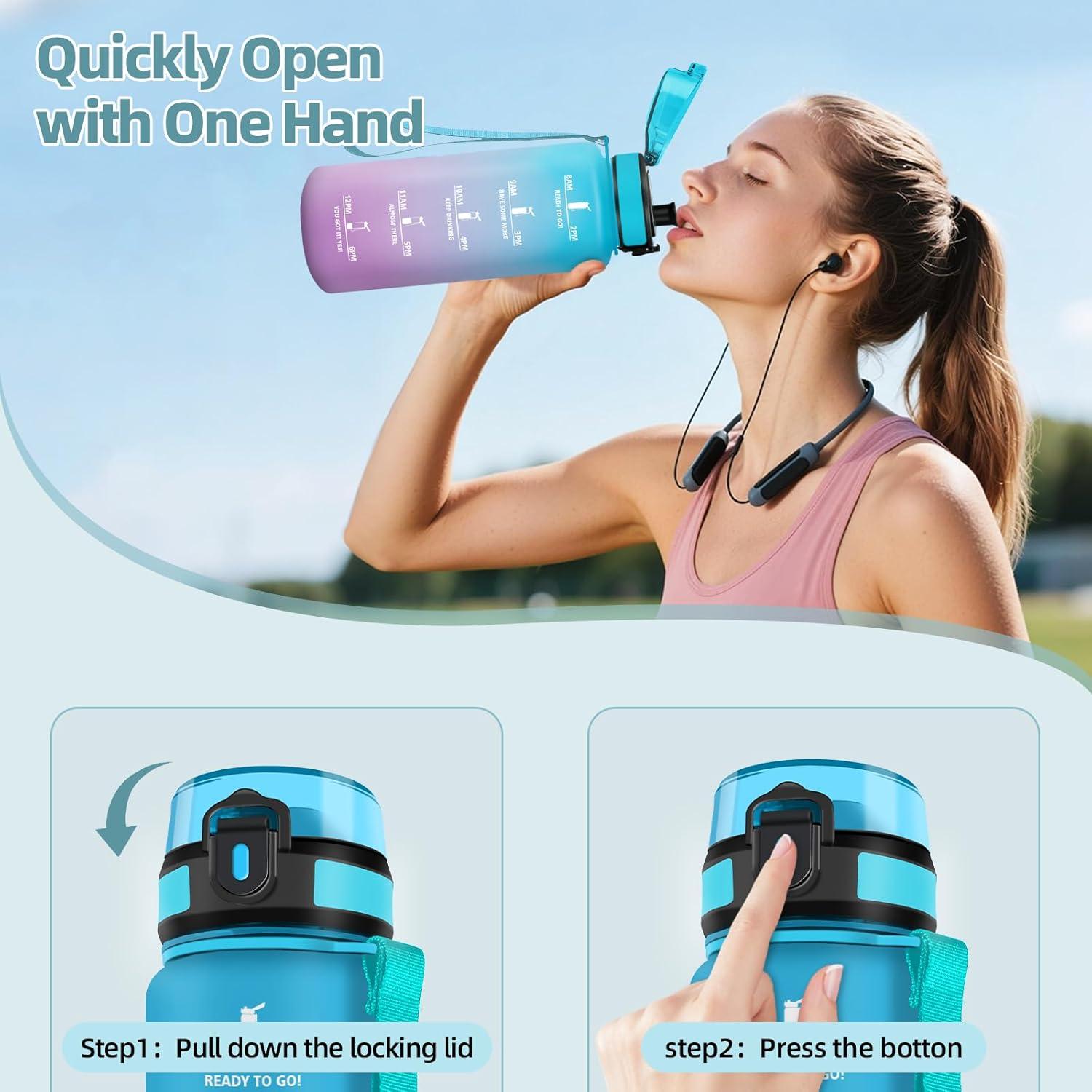image:imageHoneyHolly Gourde Sport Conception tanche Gourde 500ml Avec chelle de Temps Bouteille Rutilisable Lgre Gourde Gradue pour La Course Pied Le Vlo Le Travail LcoleBleu Violet 1500ml