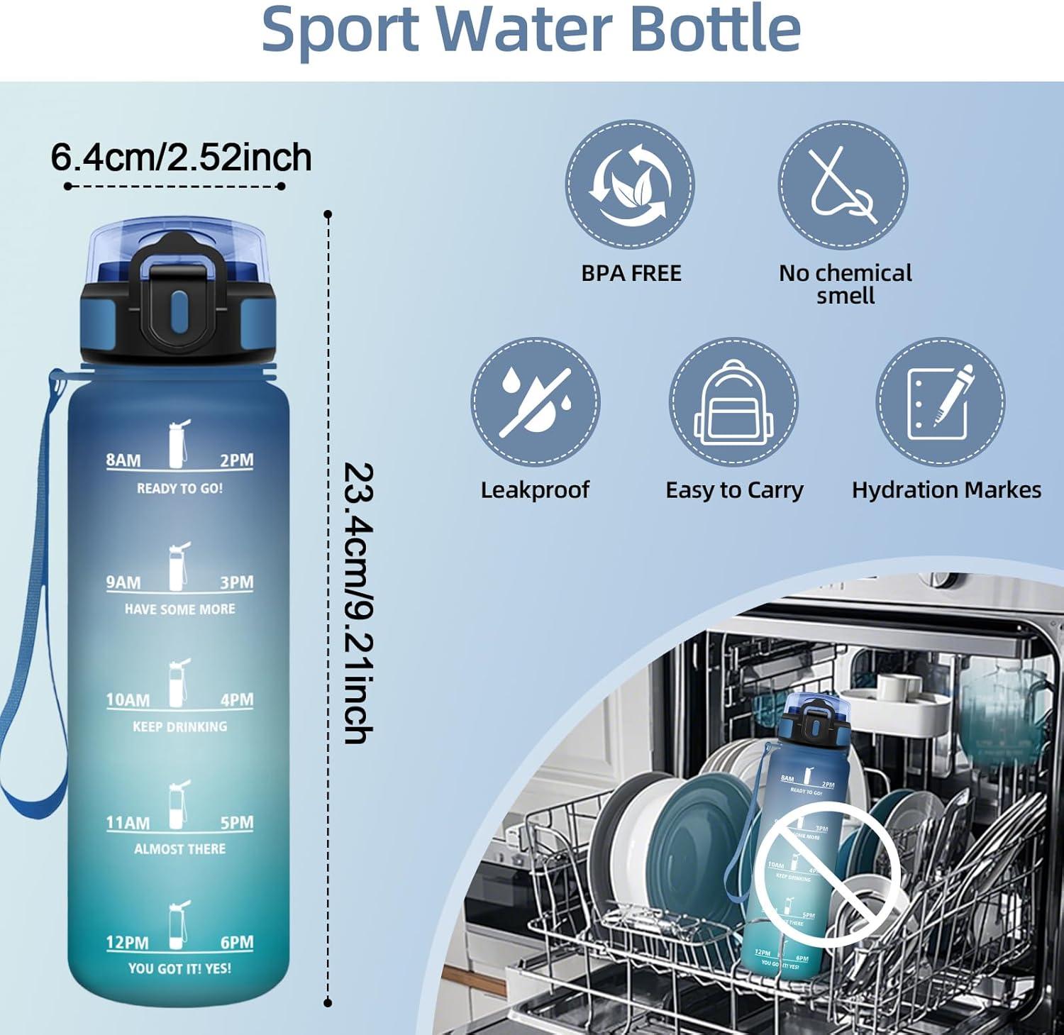 image:imageHoneyHolly Gourde Sport Conception tanche Gourde 500ml Avec chelle de Temps Bouteille Rutilisable Lgre Gourde Gradue pour La Course Pied Le Vlo Le Travail LcoleBleu Vert 500ml