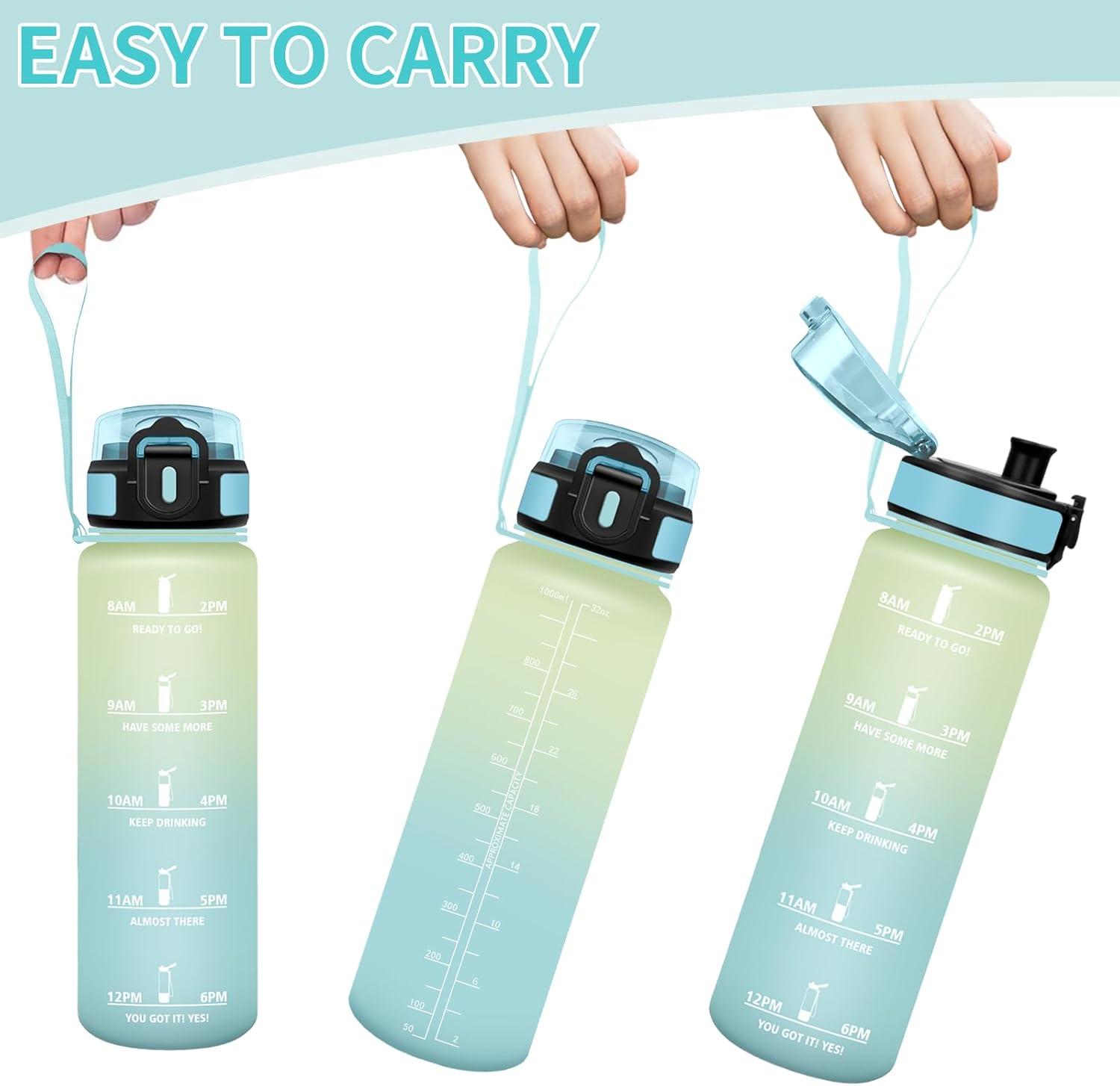 image:imageHoneyHolly Gourde Sport Conception tanche Gourde 500ml Avec chelle de Temps Bouteille Rutilisable Lgre Gourde Gradue pour La Course Pied Le Vlo Le Travail LcoleCiel Givr 1000ml