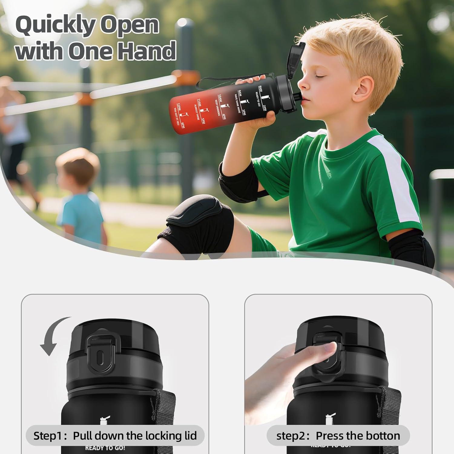 image:imageHoneyHolly Gourde Sport Conception tanche Gourde 500ml Avec chelle de Temps Bouteille Rutilisable Lgre Gourde Gradue pour La Course Pied Le Vlo Le Travail LcoleNoir Rouge 500ml
