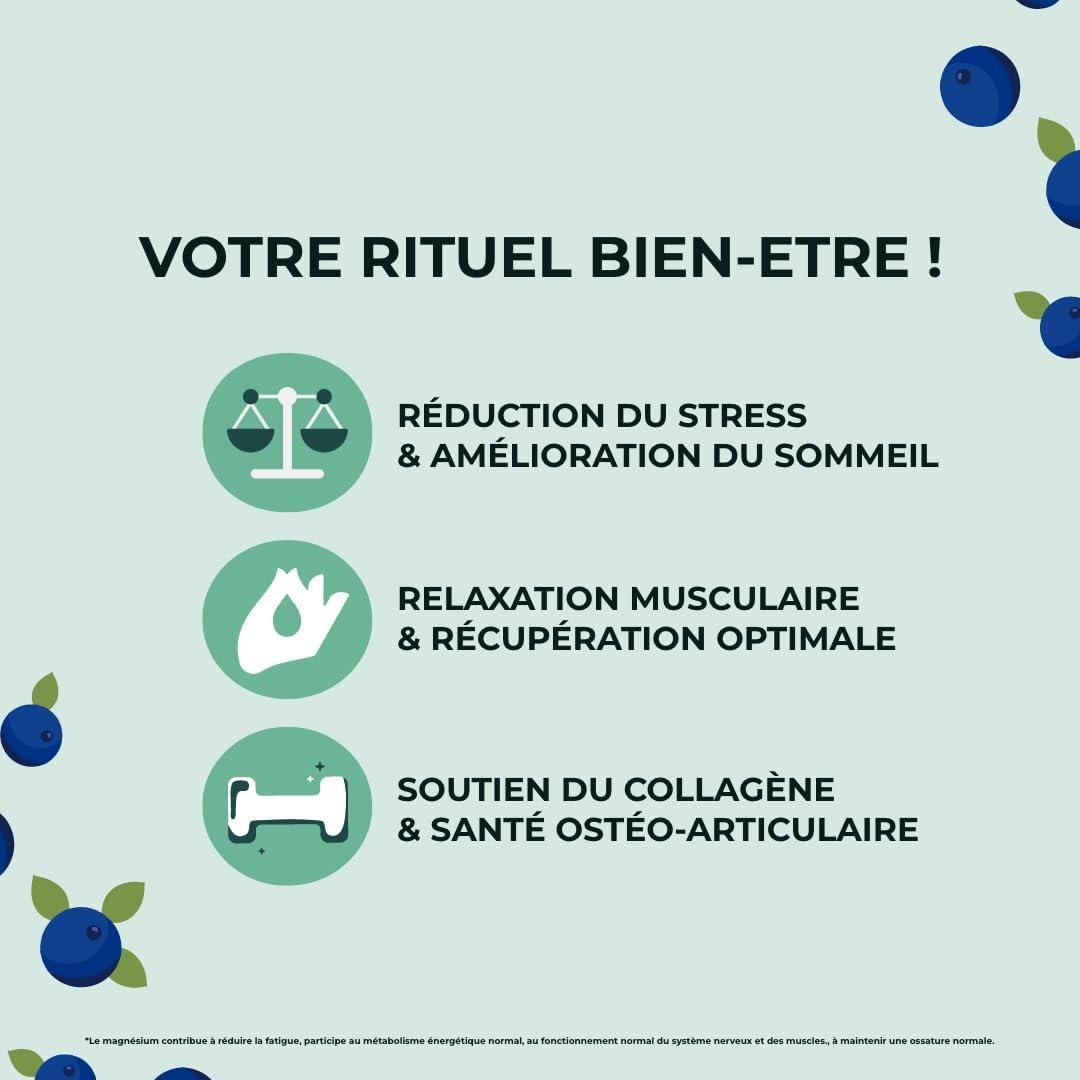 image:imageINOLAB I Relaxation Sommeil AntiStress I Glycine Cristallise 3g Magnsium Bisglycinate Albion TRAACS Givomag I 25 boissons la myrtille