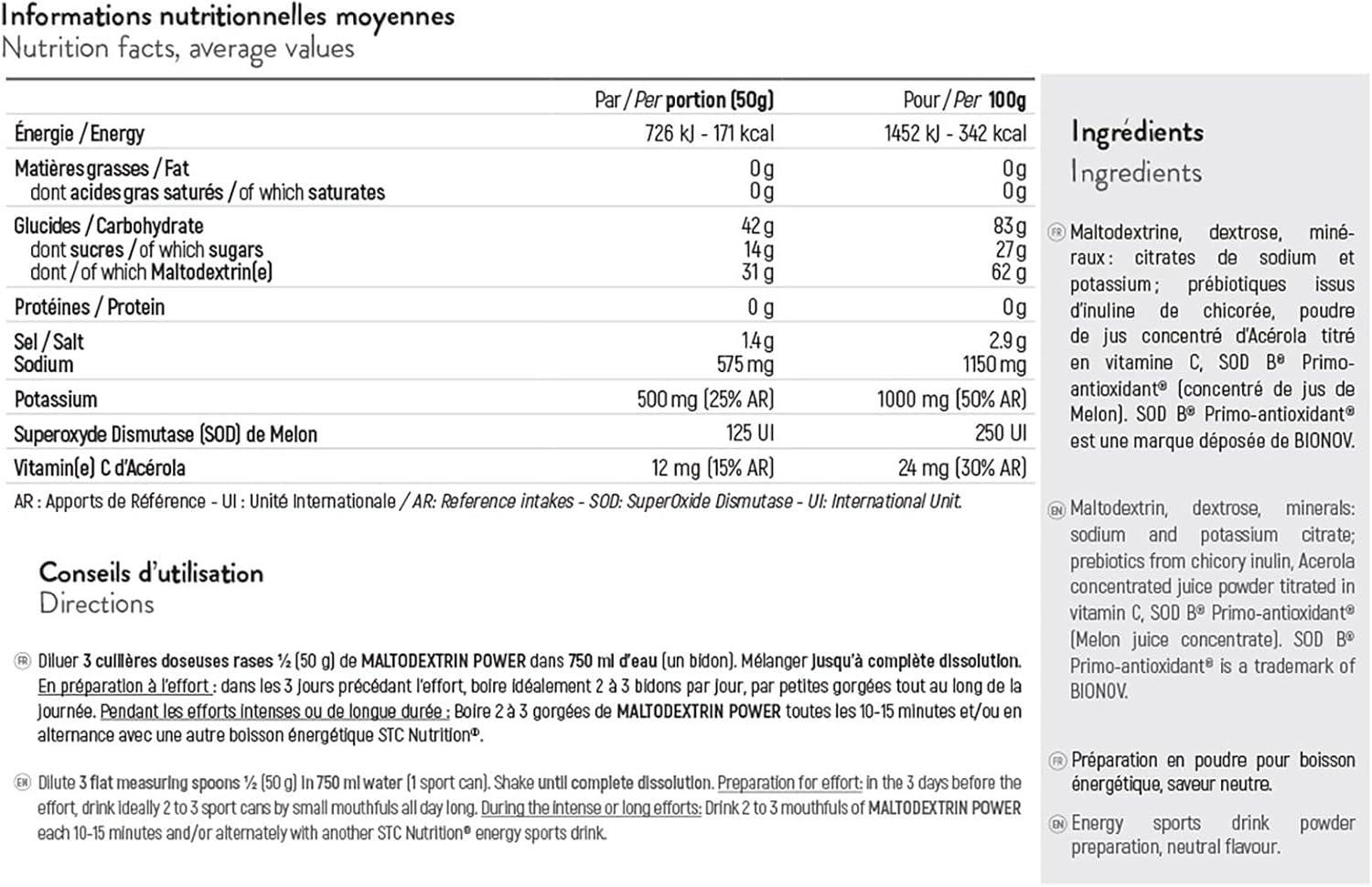 image:imageSTC NUTRITION MALTOdextrin Power Boisson nergtique diffusion prolonge Hydratation maintien de la performance Vegan Doypack 500gUni