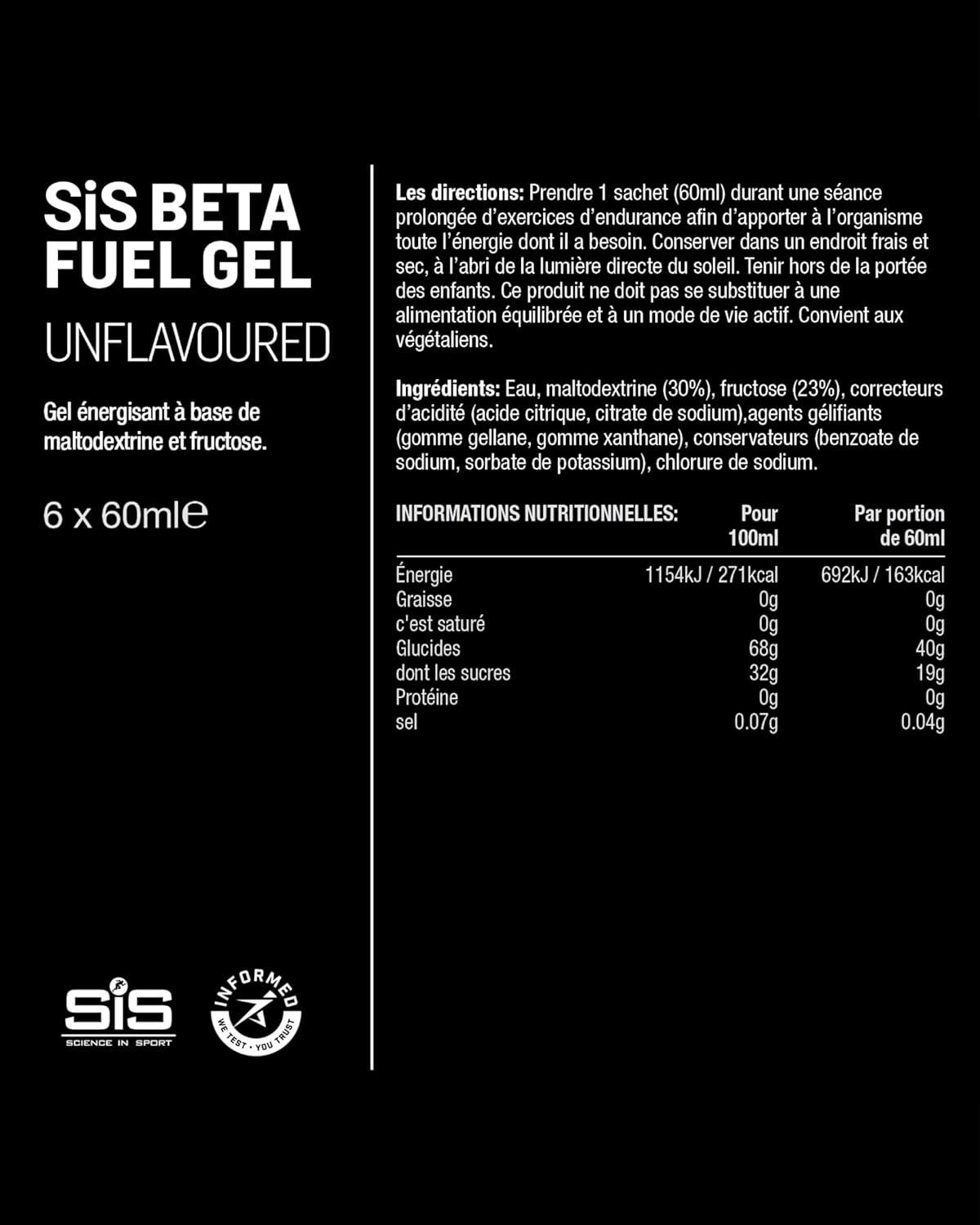image:imageScience in Sport BETA Fuel Dual Source Gel 6x60ml Fraise Citron vert Gel nergtique avec 40g de glucides Energy Gel facile digrer pour une performance optimaleSans saveur
