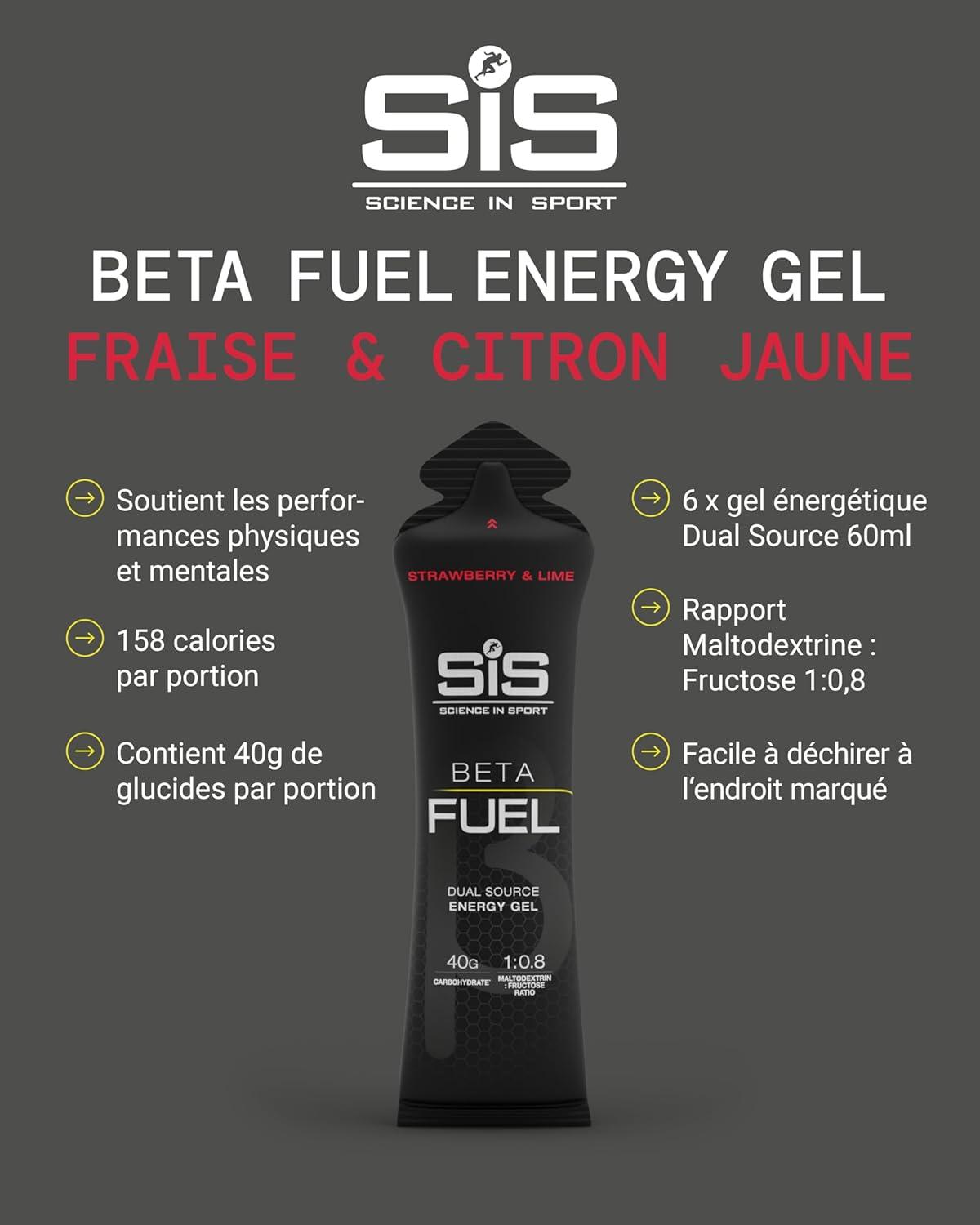 image:imageScience in Sport BETA Fuel Dual Source Gel 6x60ml Fraise Citron vert Gel nergtique avec 40g de glucides Energy Gel facile digrer pour une performance optimaleFraise et Citron Vert