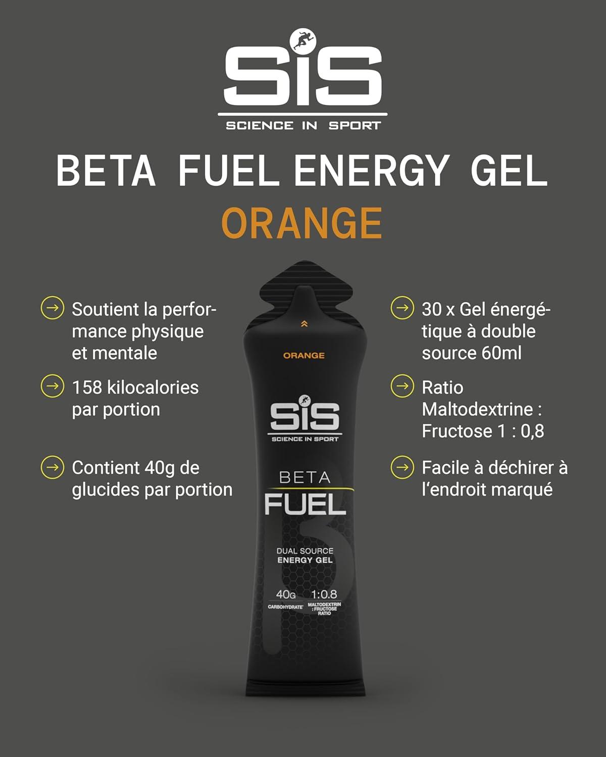 image:imageScience in Sport BETA Fuel Dual Source Gel 6x60ml Fraise Citron vert Gel nergtique avec 40g de glucides Energy Gel facile digrer pour une performance optimaleOrange