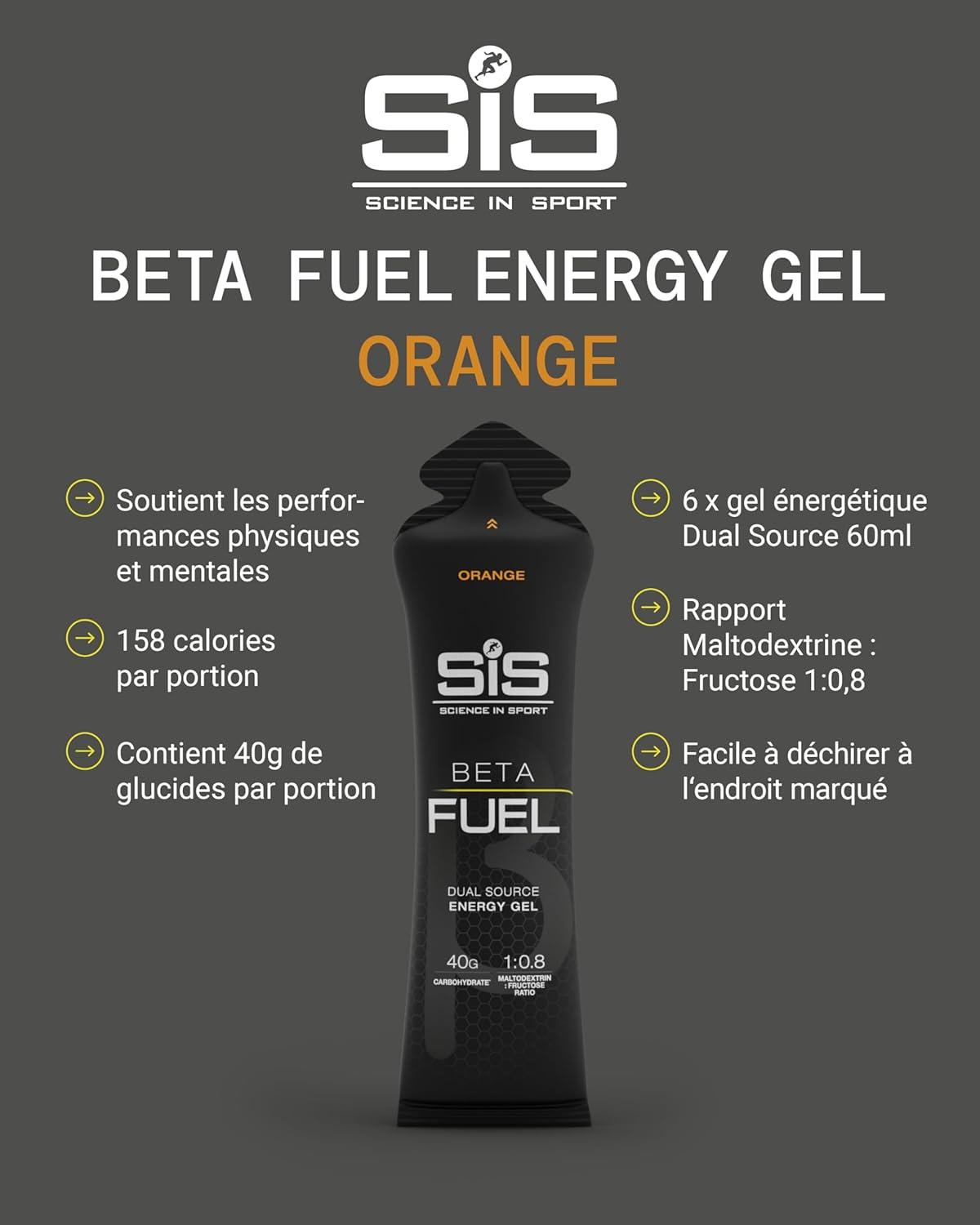 image:imageScience in Sport BETA Fuel Dual Source Gel 6x60ml Fraise Citron vert Gel nergtique avec 40g de glucides Energy Gel facile digrer pour une performance optimaleOrange