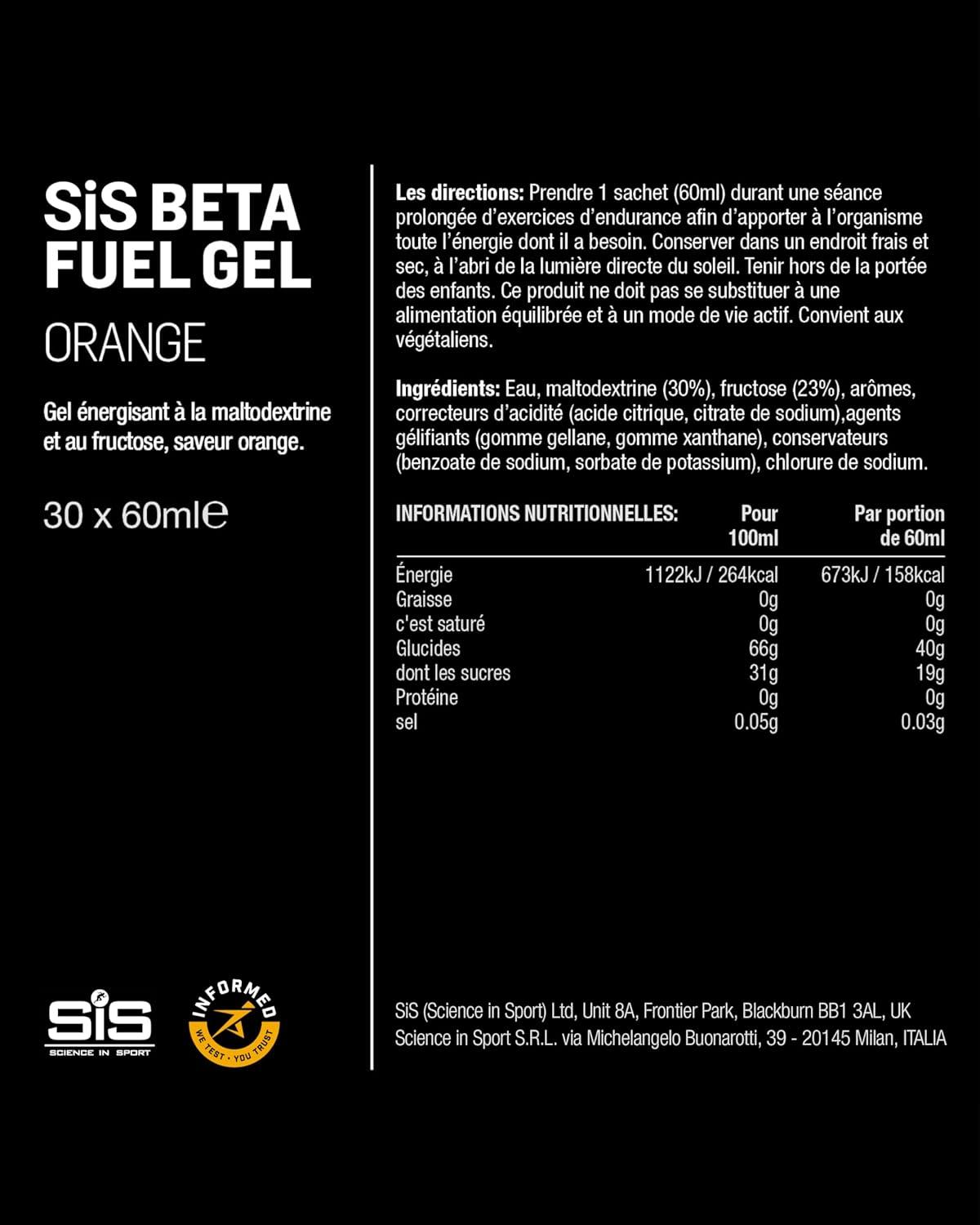 image:imageScience in Sport BETA Fuel Dual Source Gel 6x60ml Fraise Citron vert Gel nergtique avec 40g de glucides Energy Gel facile digrer pour une performance optimaleOrange
