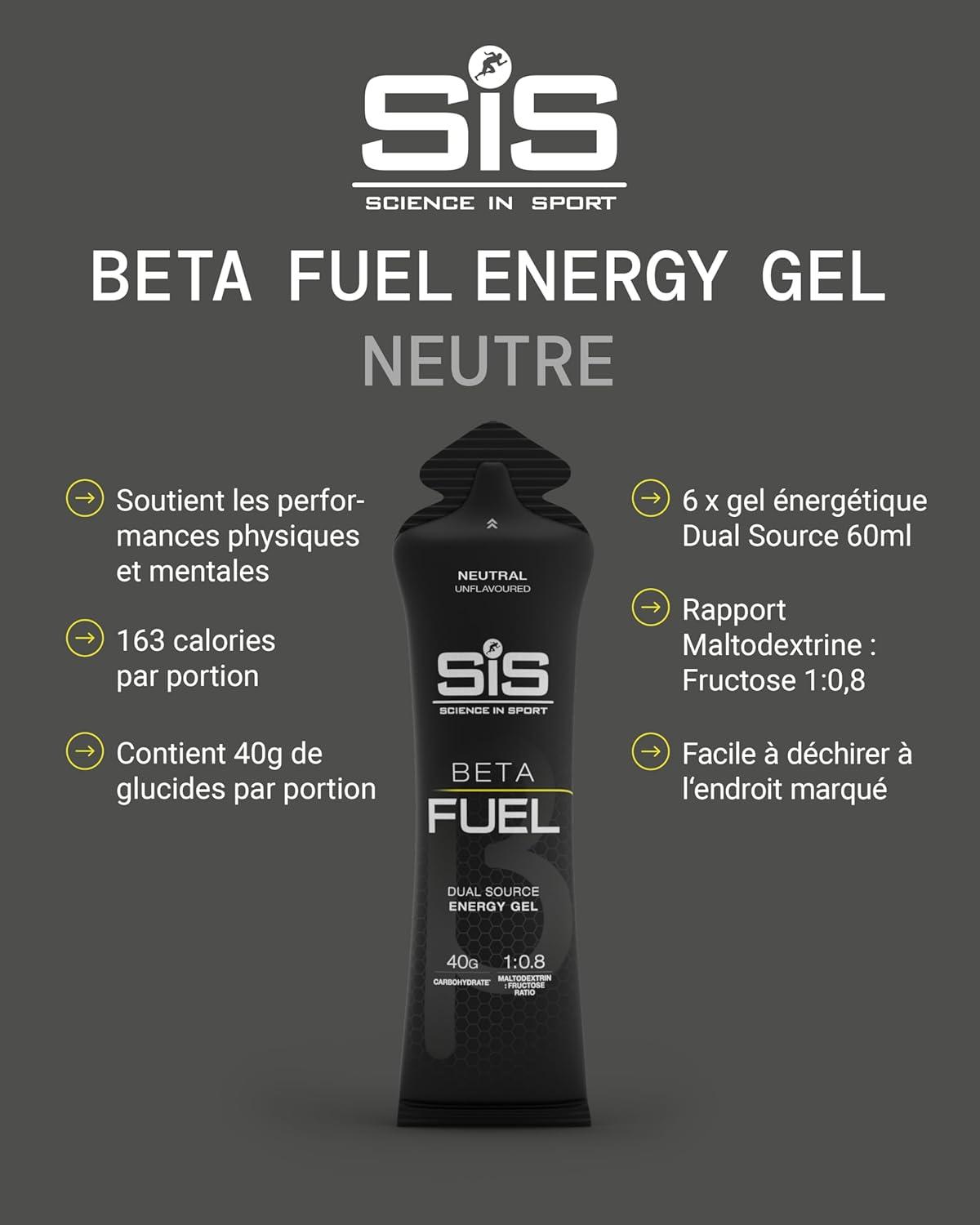 image:imageScience in Sport BETA Fuel Dual Source Gel 6x60ml Fraise Citron vert Gel nergtique avec 40g de glucides Energy Gel facile digrer pour une performance optimaleSans saveur