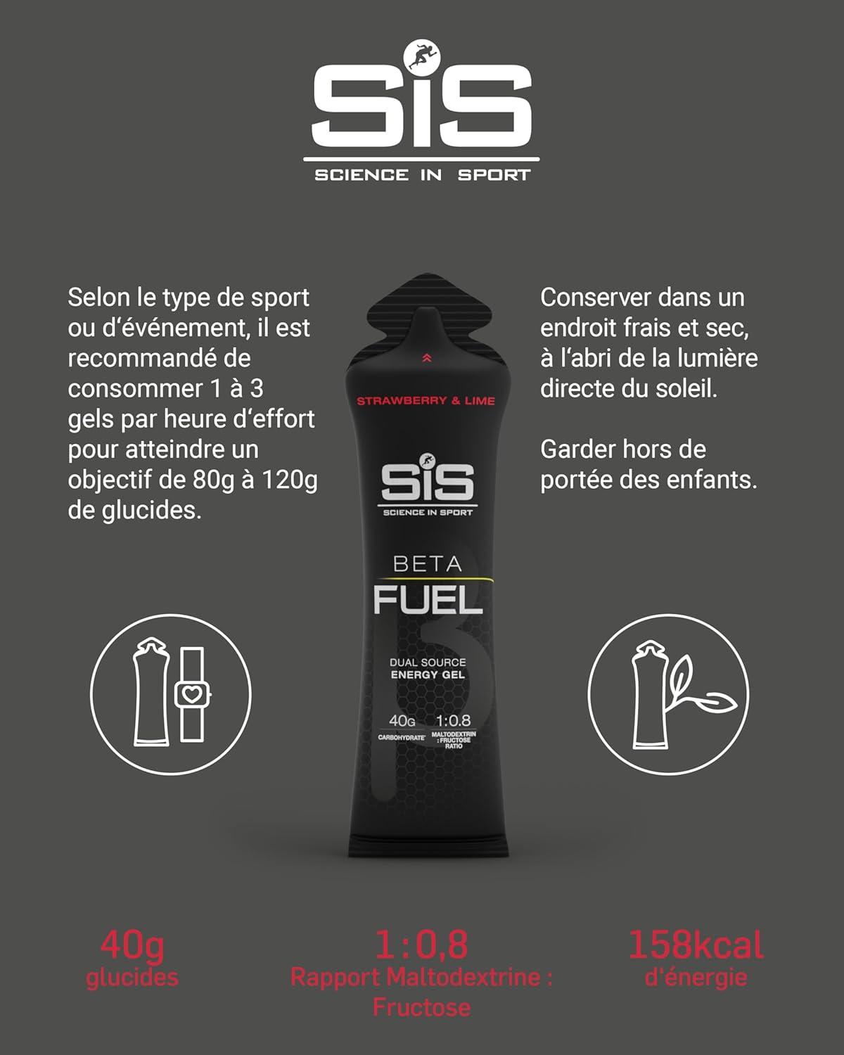 image:imageScience in Sport BETA Fuel Dual Source Gel 6x60ml Fraise Citron vert Gel nergtique avec 40g de glucides Energy Gel facile digrer pour une performance optimaleFraise et Citron Vert
