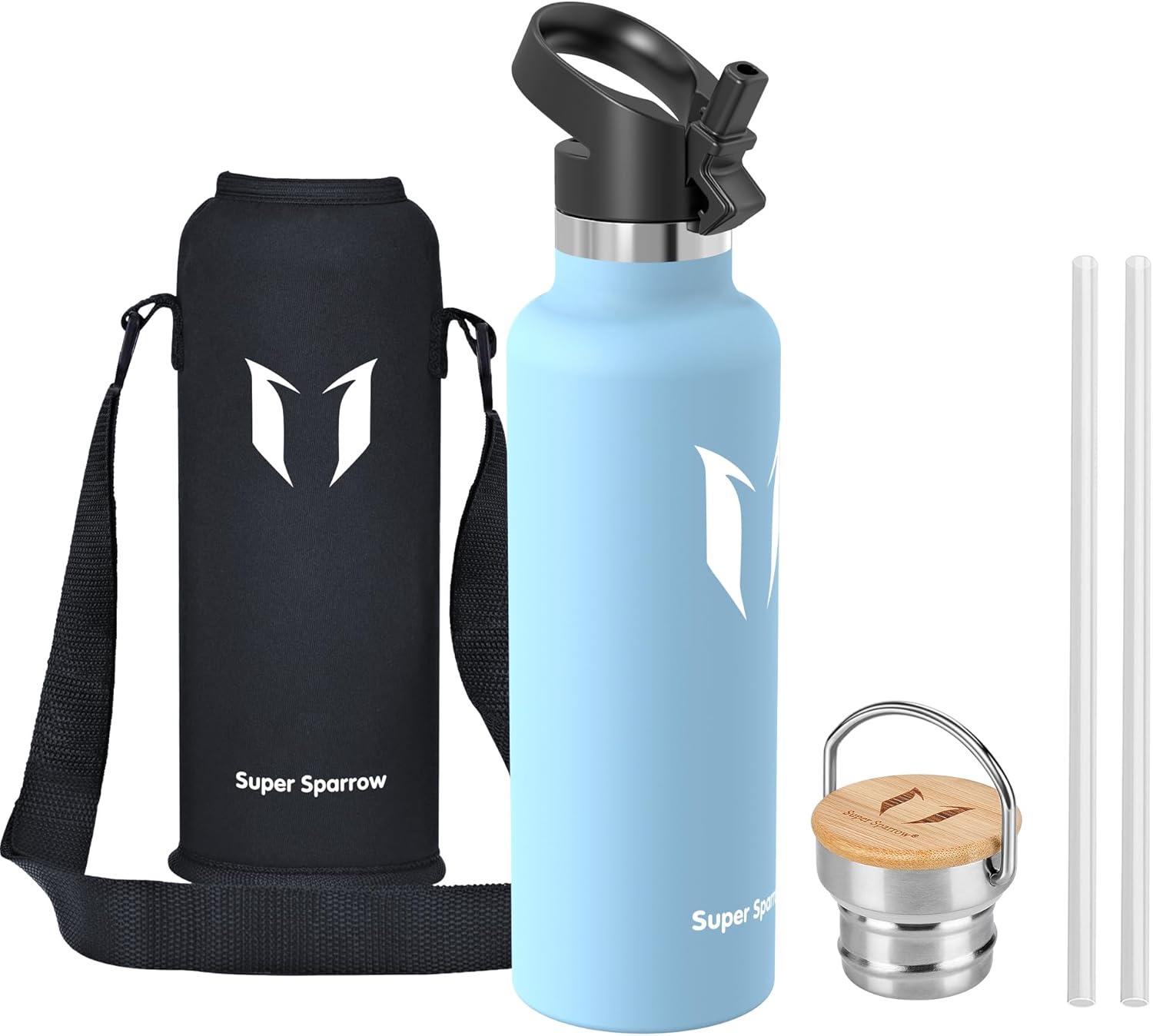 image:imageSuper Sparrow Gourde Isotherme Bouteille Isotherme 350ml500ml 620ml750ml1L tanche Sport Gourde INOX Bouche Standard Gourde Enfant sans BPA Pour Plein Air amp Quotidien Avec 2 BouchonsLe Givre