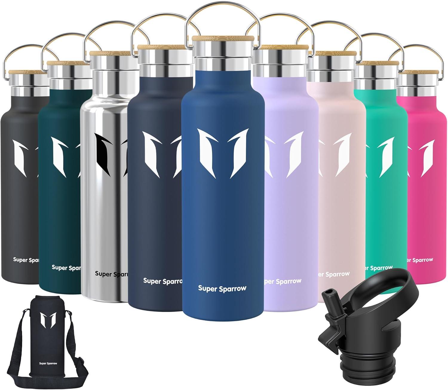 image:imageSuper Sparrow Gourde Isotherme Bouteille Isotherme 350ml500ml 620ml750ml1L tanche Sport Gourde INOX Bouche Standard Gourde Enfant sans BPA Pour Plein Air amp Quotidien Avec 2 BouchonsCobalt