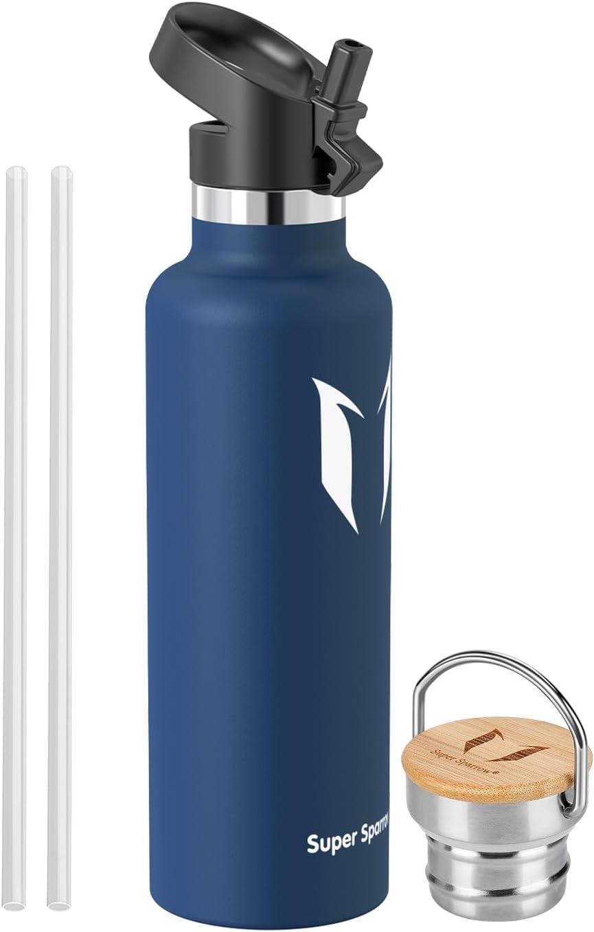 image:imageSuper Sparrow Gourde Isotherme Bouteille Isotherme 350ml500ml 620ml750ml1L tanche Sport Gourde INOX Bouche Standard Gourde Enfant sans BPA Pour Plein Air amp Quotidien Avec 2 BouchonsCobalt