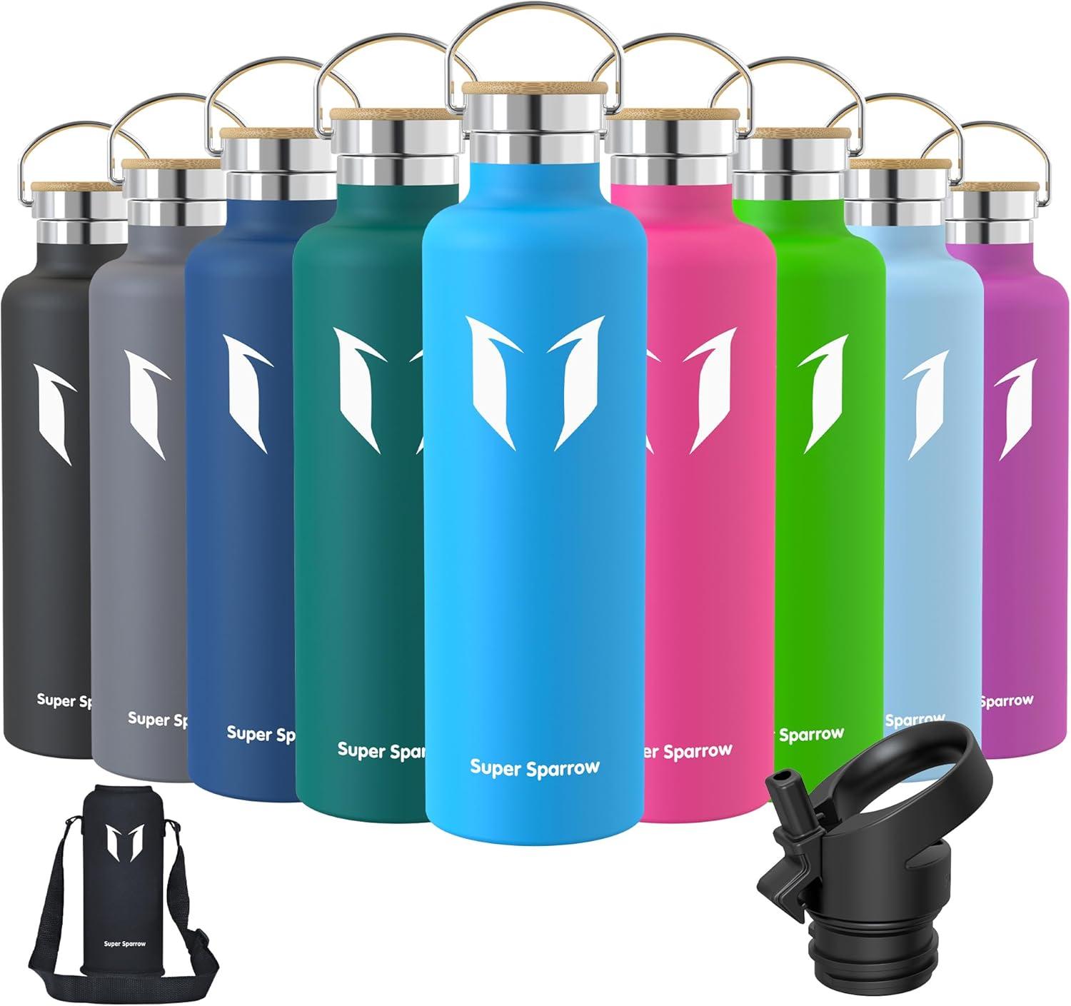 image:imageSuper Sparrow Gourde Isotherme Bouteille Isotherme 350ml500ml 620ml750ml1L tanche Sport Gourde INOX Bouche Standard Gourde Enfant sans BPA Pour Plein Air amp Quotidien Avec 2 BouchonsBleu