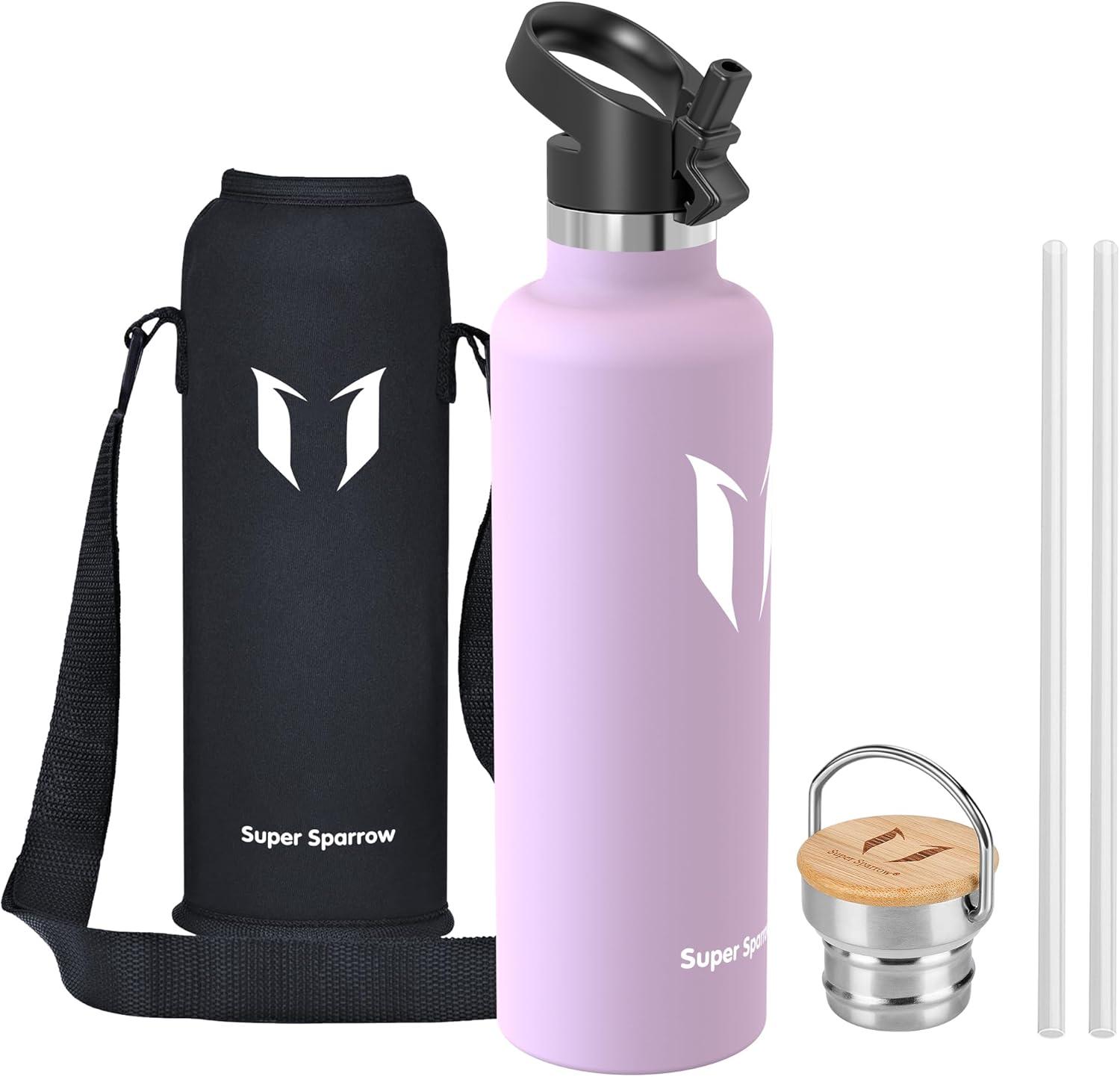 image:imageSuper Sparrow Gourde Isotherme Bouteille Isotherme 350ml500ml 620ml750ml1L tanche Sport Gourde INOX Bouche Standard Gourde Enfant sans BPA Pour Plein Air amp Quotidien Avec 2 BouchonsFleurs de Cerisier