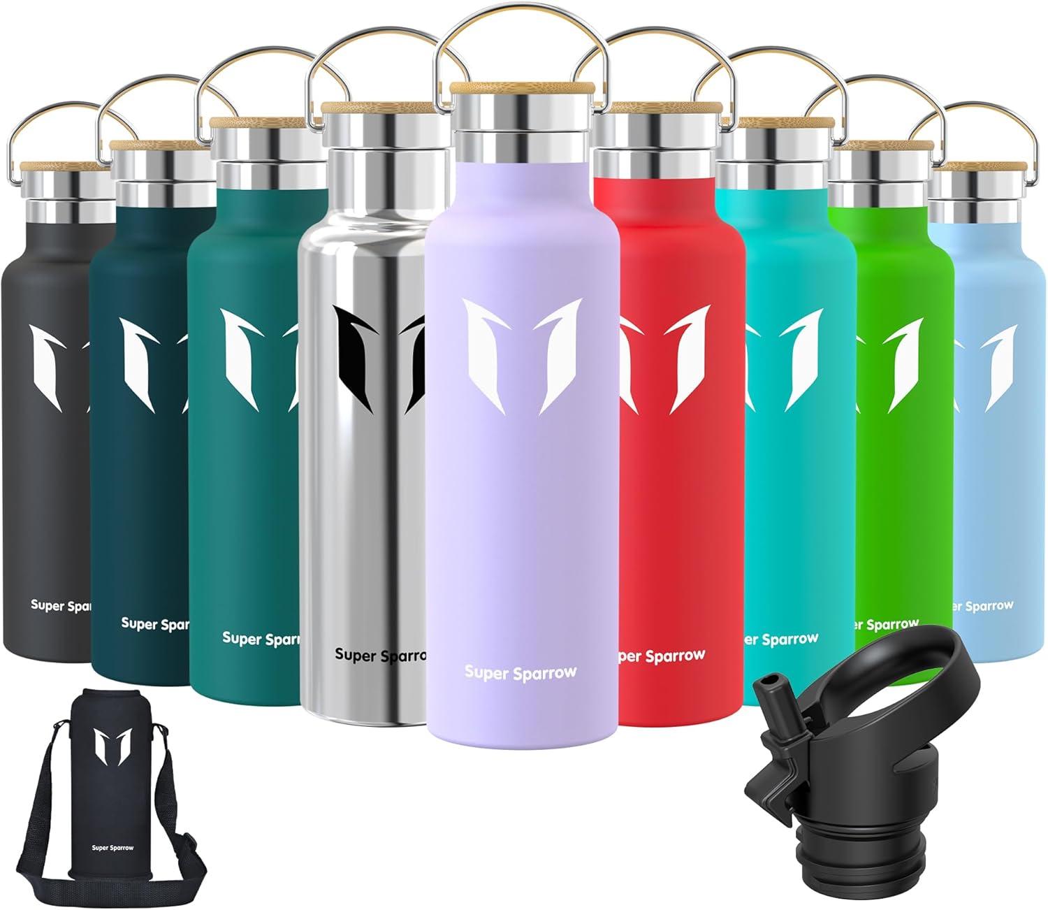 image:imageSuper Sparrow Gourde Isotherme Bouteille Isotherme 350ml500ml 620ml750ml1L tanche Sport Gourde INOX Bouche Standard Gourde Enfant sans BPA Pour Plein Air amp Quotidien Avec 2 BouchonsLavande