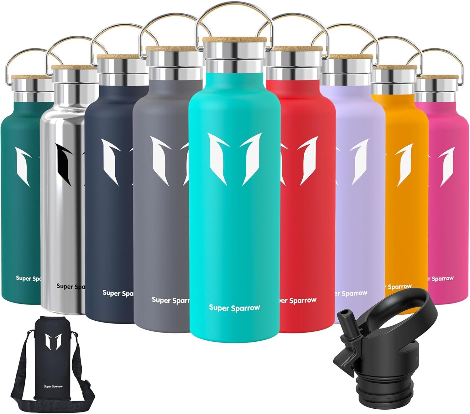 image:imageSuper Sparrow Gourde Isotherme Bouteille Isotherme 350ml500ml 620ml750ml1L tanche Sport Gourde INOX Bouche Standard Gourde Enfant sans BPA Pour Plein Air amp Quotidien Avec 2 BouchonsMenthe