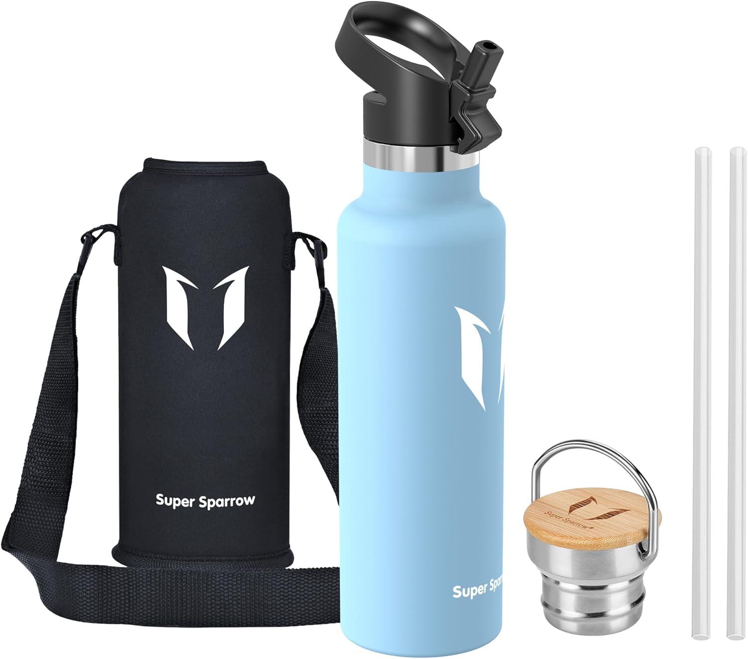 image:imageSuper Sparrow Gourde Isotherme Bouteille Isotherme 350ml500ml 620ml750ml1L tanche Sport Gourde INOX Bouche Standard Gourde Enfant sans BPA Pour Plein Air amp Quotidien Avec 2 BouchonsLe Givre
