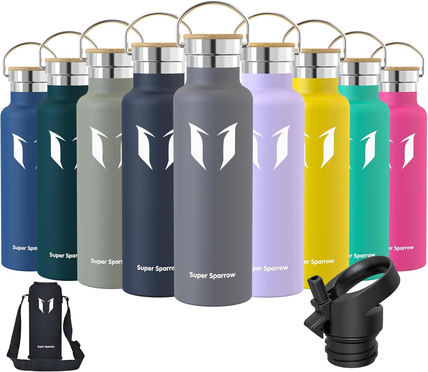 image:imageSuper Sparrow Gourde Isotherme Bouteille Isotherme 350ml500ml 620ml750ml1L tanche Sport Gourde INOX Bouche Standard Gourde Enfant sans BPA Pour Plein Air amp Quotidien Avec 2 BouchonsGris