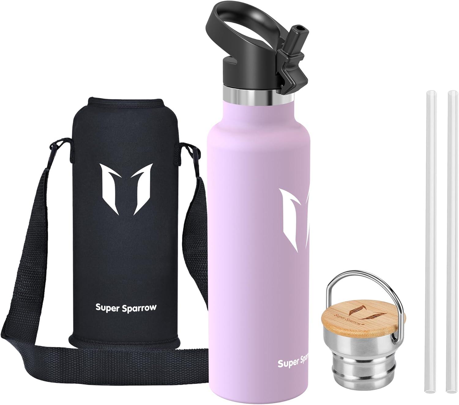 image:imageSuper Sparrow Gourde Isotherme Bouteille Isotherme 350ml500ml 620ml750ml1L tanche Sport Gourde INOX Bouche Standard Gourde Enfant sans BPA Pour Plein Air amp Quotidien Avec 2 BouchonsFleurs de Cerisier