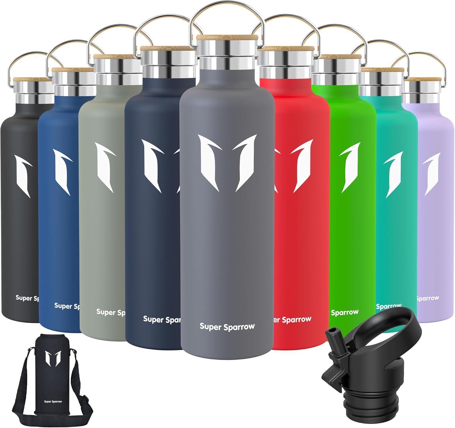 image:imageSuper Sparrow Gourde Isotherme Bouteille Isotherme 350ml500ml 620ml750ml1L tanche Sport Gourde INOX Bouche Standard Gourde Enfant sans BPA Pour Plein Air amp Quotidien Avec 2 BouchonsGris