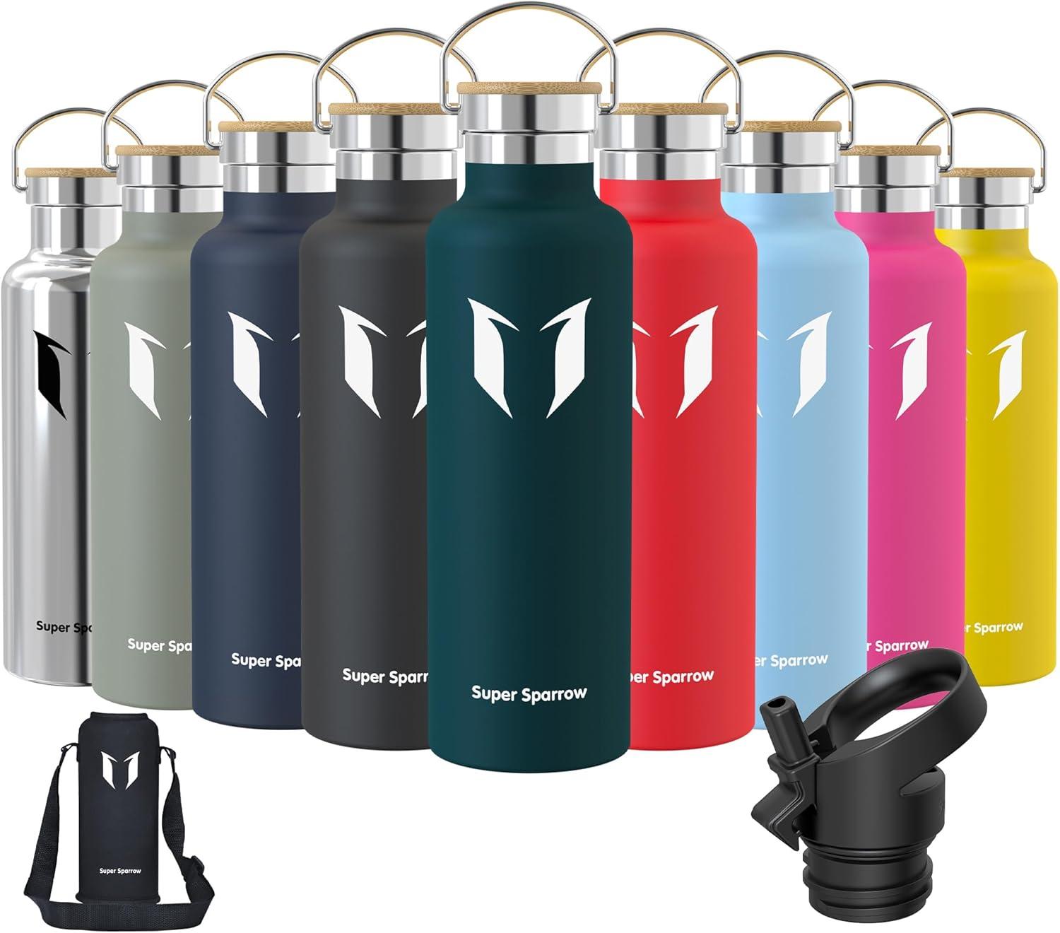 image:imageSuper Sparrow Gourde Isotherme Bouteille Isotherme 350ml500ml 620ml750ml1L tanche Sport Gourde INOX Bouche Standard Gourde Enfant sans BPA Pour Plein Air amp Quotidien Avec 2 BouchonsJade