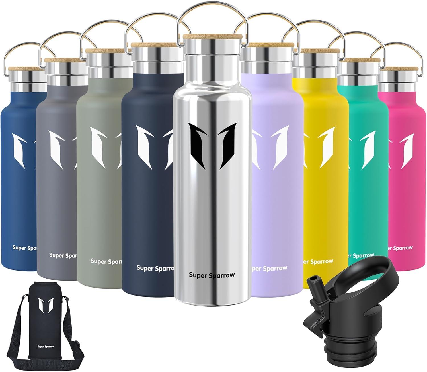 image:imageSuper Sparrow Gourde Isotherme Bouteille Isotherme 350ml500ml 620ml750ml1L tanche Sport Gourde INOX Bouche Standard Gourde Enfant sans BPA Pour Plein Air amp Quotidien Avec 2 BouchonsAcier Inoxydable