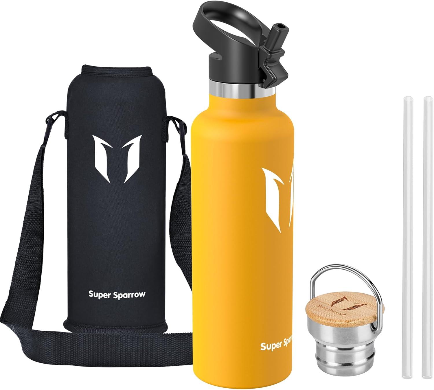 image:imageSuper Sparrow Gourde Isotherme Bouteille Isotherme 350ml500ml 620ml750ml1L tanche Sport Gourde INOX Bouche Standard Gourde Enfant sans BPA Pour Plein Air amp Quotidien Avec 2 BouchonsMangue