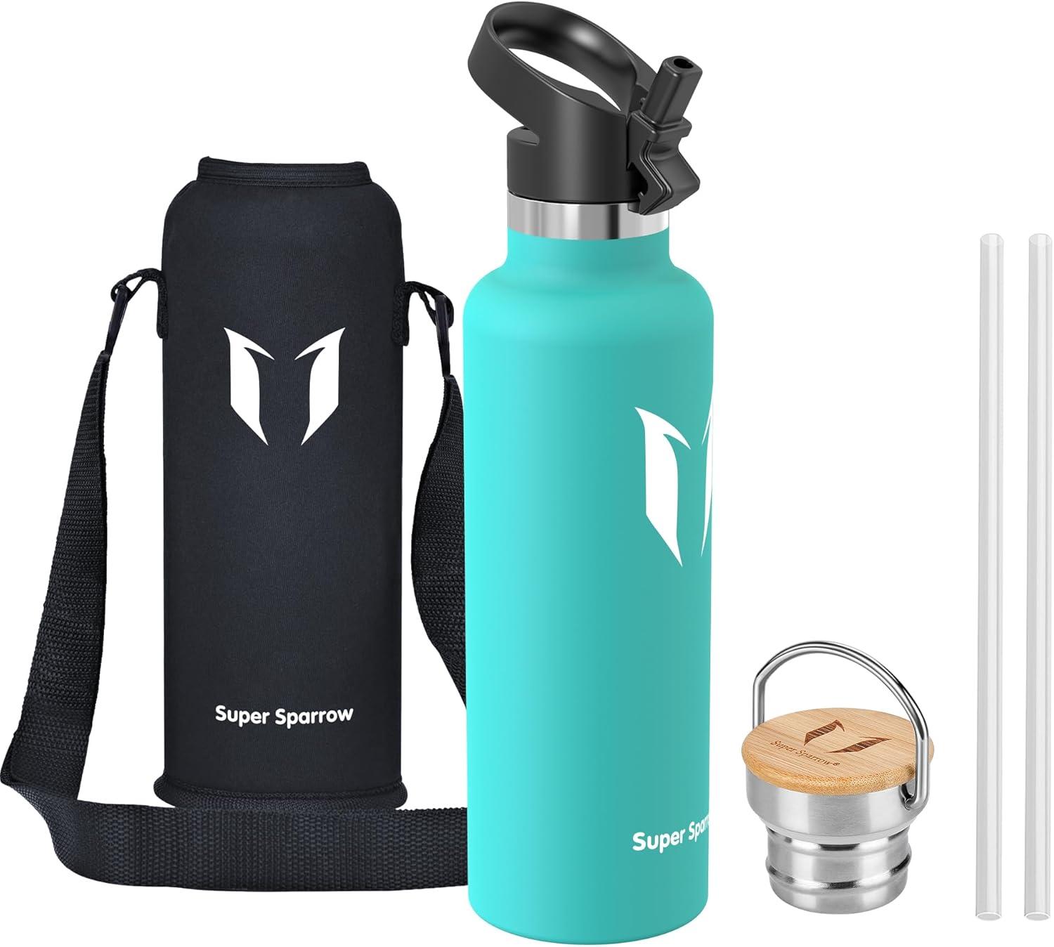 image:imageSuper Sparrow Gourde Isotherme Bouteille Isotherme 350ml500ml 620ml750ml1L tanche Sport Gourde INOX Bouche Standard Gourde Enfant sans BPA Pour Plein Air amp Quotidien Avec 2 BouchonsMenthe