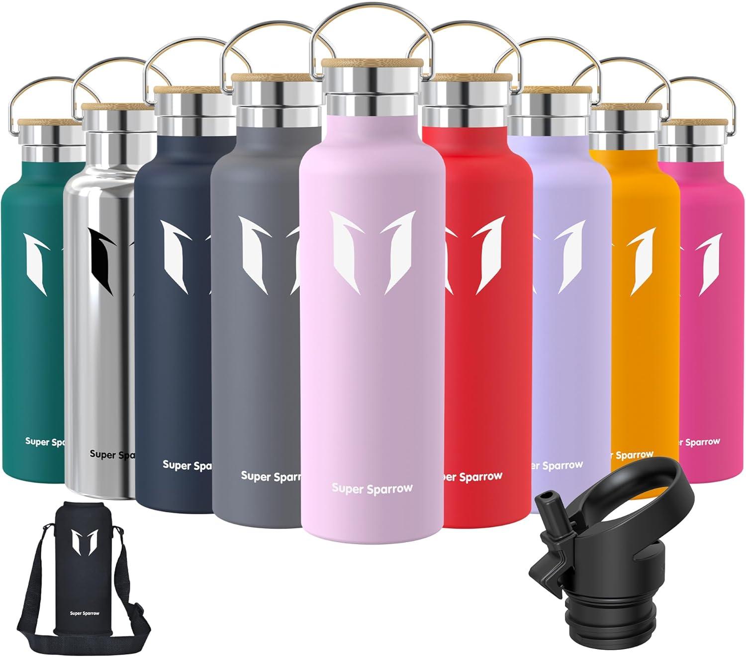 image:imageSuper Sparrow Gourde Isotherme Bouteille Isotherme 350ml500ml 620ml750ml1L tanche Sport Gourde INOX Bouche Standard Gourde Enfant sans BPA Pour Plein Air amp Quotidien Avec 2 BouchonsFleurs de Cerisier