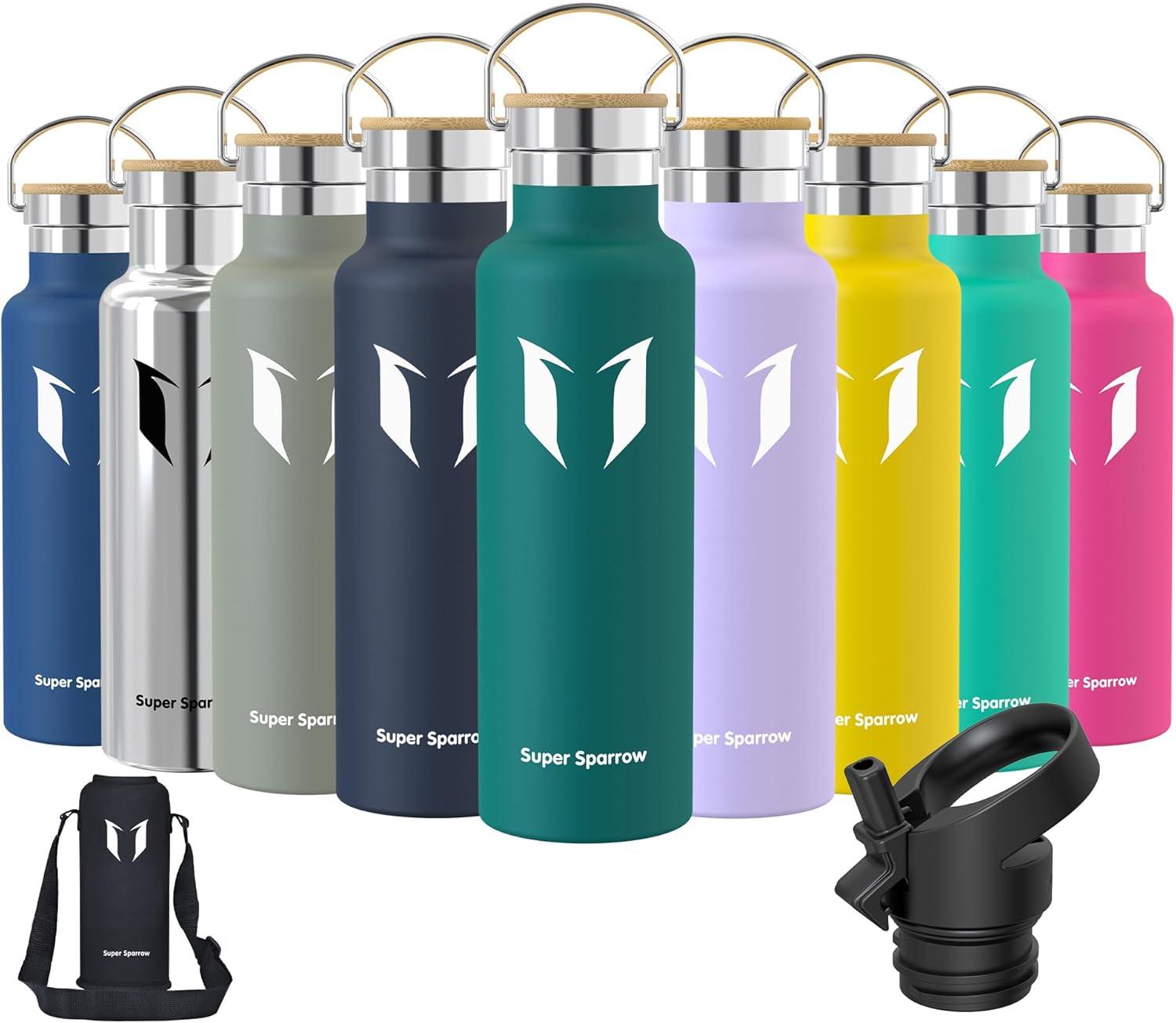 image:imageSuper Sparrow Gourde Isotherme Bouteille Isotherme 350ml500ml 620ml750ml1L tanche Sport Gourde INOX Bouche Standard Gourde Enfant sans BPA Pour Plein Air amp Quotidien Avec 2 BouchonsVert Fonc