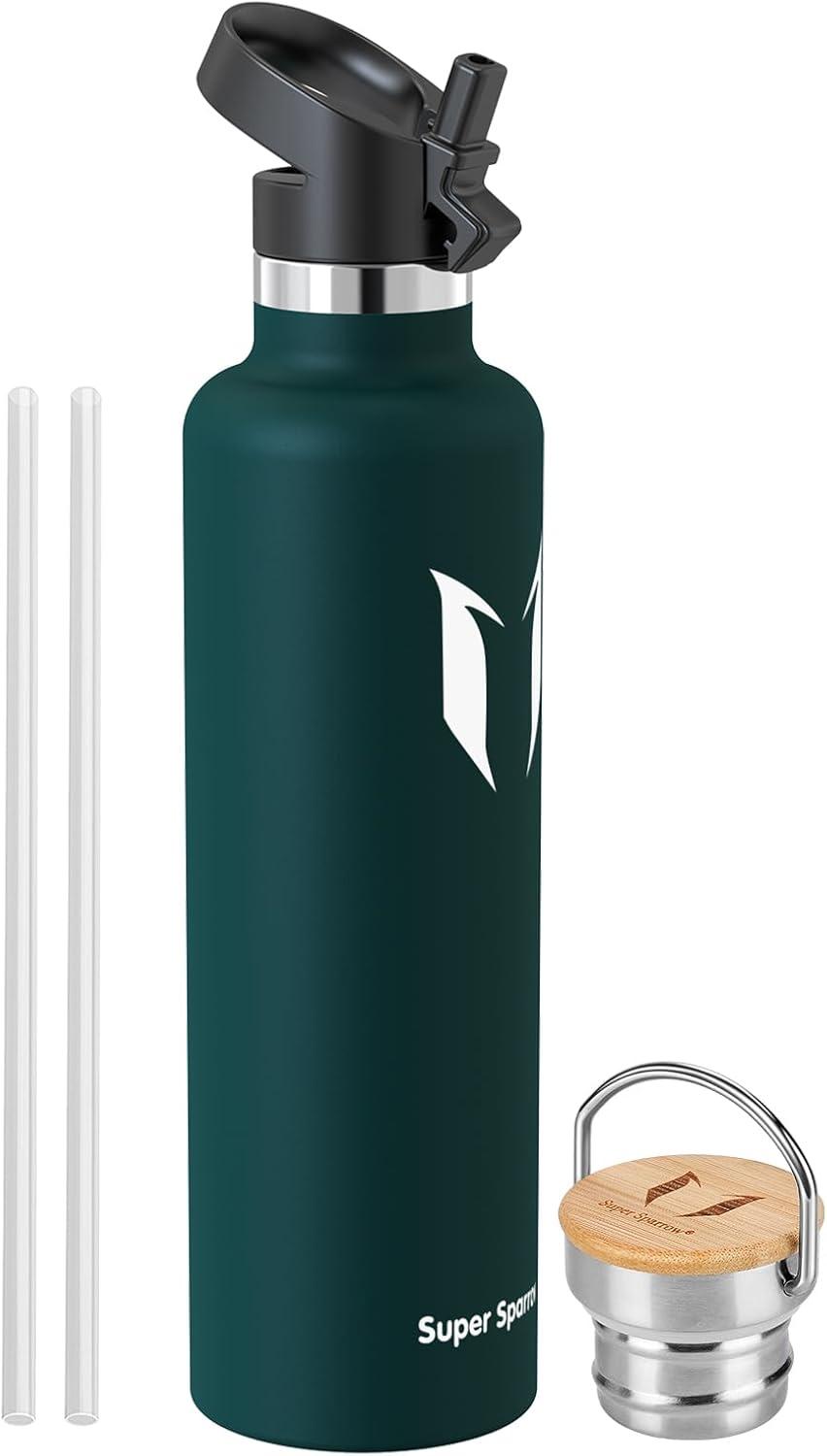 image:imageSuper Sparrow Gourde Isotherme Bouteille Isotherme 350ml500ml 620ml750ml1L tanche Sport Gourde INOX Bouche Standard Gourde Enfant sans BPA Pour Plein Air amp Quotidien Avec 2 BouchonsJade