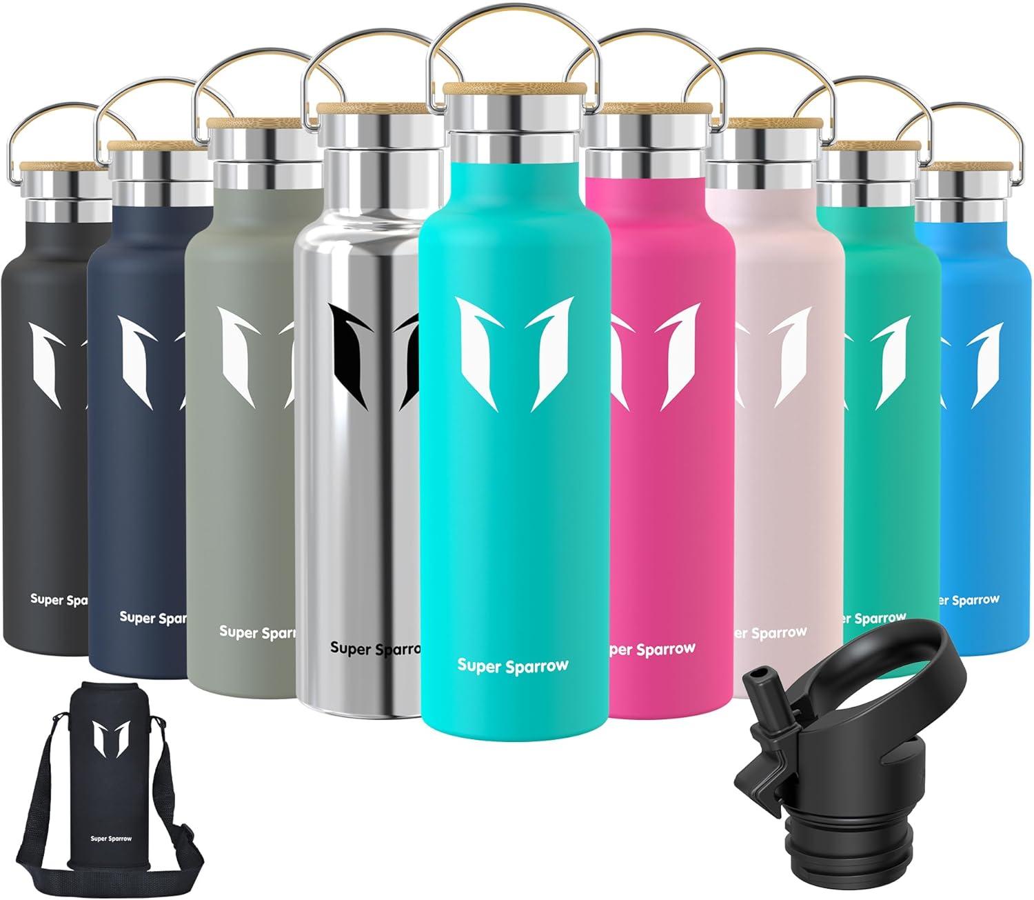 image:imageSuper Sparrow Gourde Isotherme Bouteille Isotherme 350ml500ml 620ml750ml1L tanche Sport Gourde INOX Bouche Standard Gourde Enfant sans BPA Pour Plein Air amp Quotidien Avec 2 BouchonsMenthe