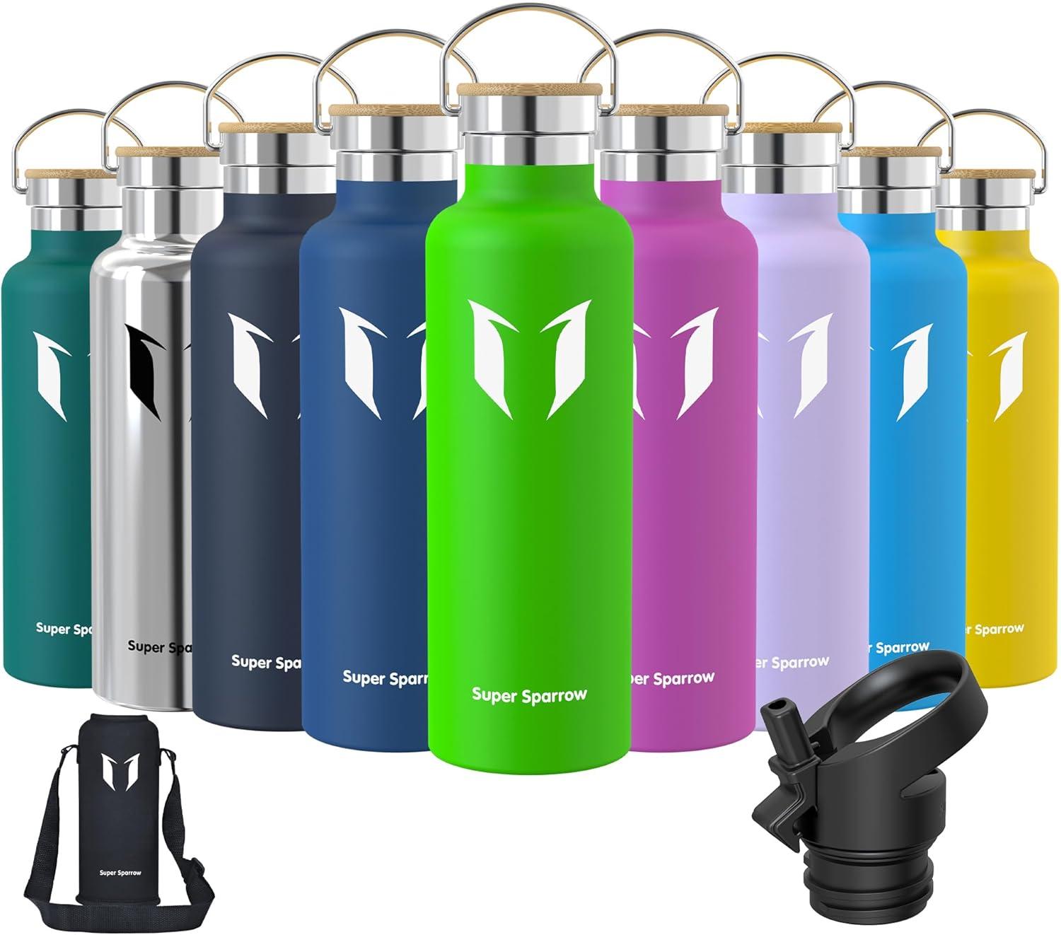 image:imageSuper Sparrow Gourde Isotherme Bouteille Isotherme 350ml500ml 620ml750ml1L tanche Sport Gourde INOX Bouche Standard Gourde Enfant sans BPA Pour Plein Air amp Quotidien Avec 2 BouchonsPomme Verte