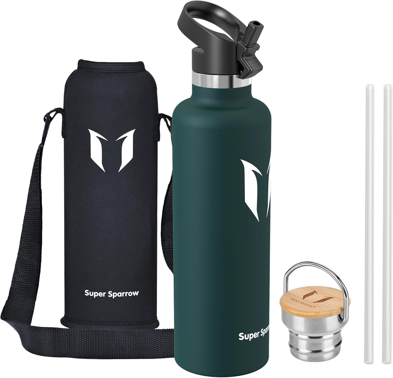 image:imageSuper Sparrow Gourde Isotherme Bouteille Isotherme 350ml500ml 620ml750ml1L tanche Sport Gourde INOX Bouche Standard Gourde Enfant sans BPA Pour Plein Air amp Quotidien Avec 2 BouchonsJade