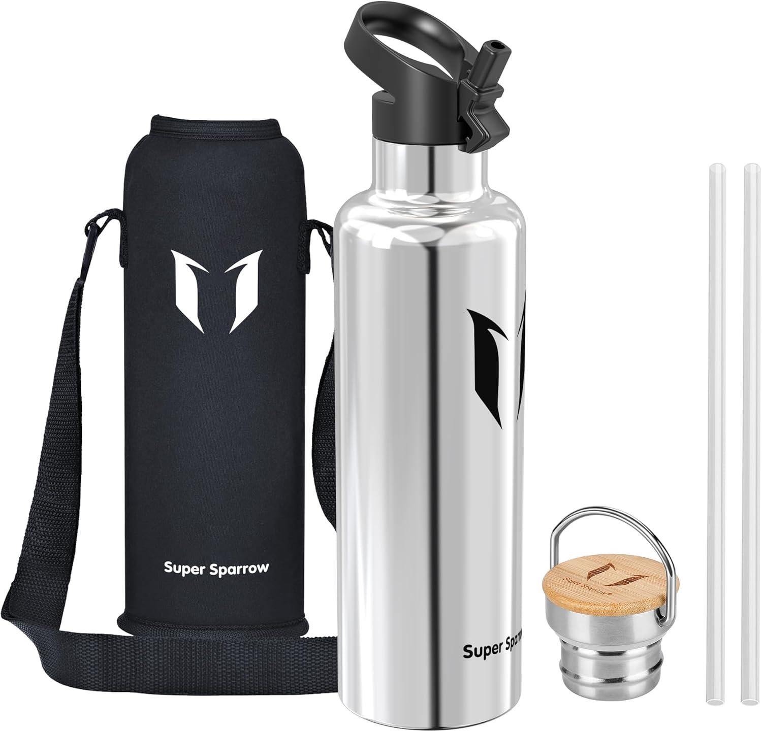 image:imageSuper Sparrow Gourde Isotherme Bouteille Isotherme 350ml500ml 620ml750ml1L tanche Sport Gourde INOX Bouche Standard Gourde Enfant sans BPA Pour Plein Air amp Quotidien Avec 2 BouchonsAcier Inoxydable