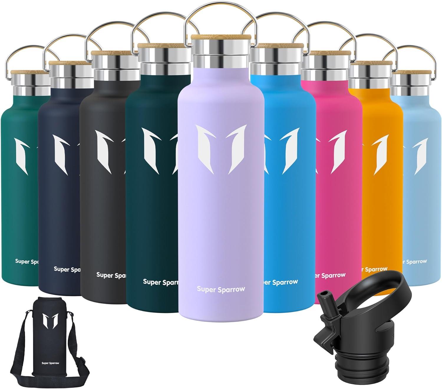 image:imageSuper Sparrow Gourde Isotherme Bouteille Isotherme 350ml500ml 620ml750ml1L tanche Sport Gourde INOX Bouche Standard Gourde Enfant sans BPA Pour Plein Air amp Quotidien Avec 2 BouchonsLavande