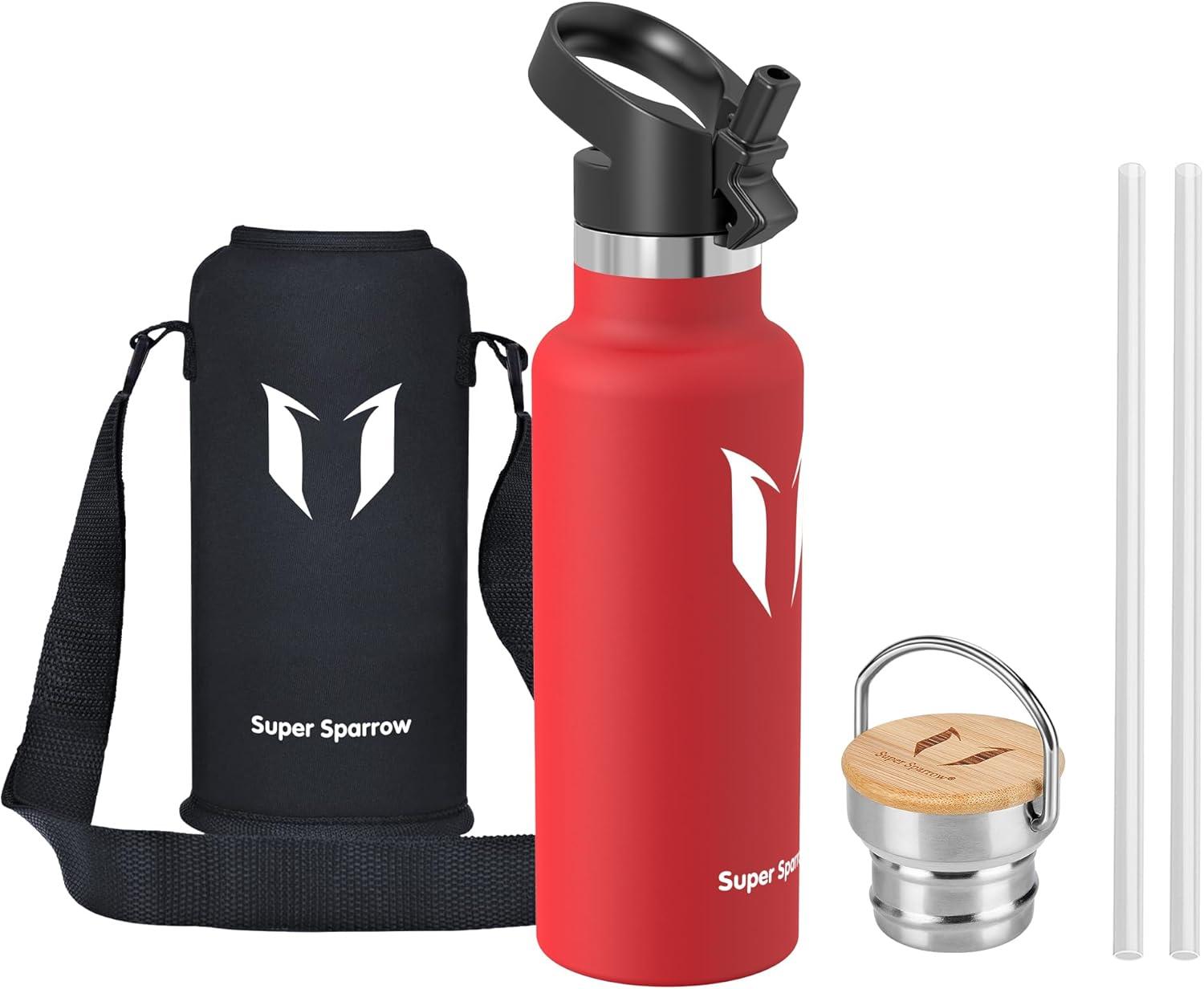 image:imageSuper Sparrow Gourde Isotherme Bouteille Isotherme 350ml500ml 620ml750ml1L tanche Sport Gourde INOX Bouche Standard Gourde Enfant sans BPA Pour Plein Air amp Quotidien Avec 2 BouchonsLave
