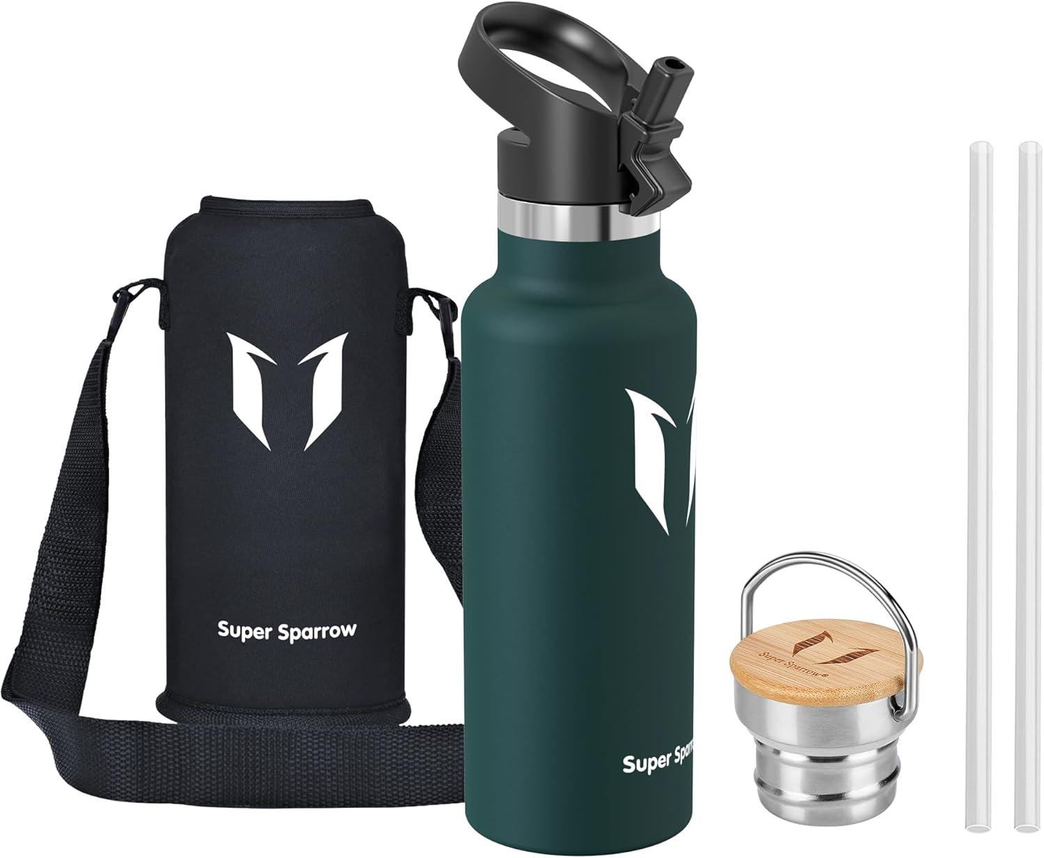 image:imageSuper Sparrow Gourde Isotherme Bouteille Isotherme 350ml500ml 620ml750ml1L tanche Sport Gourde INOX Bouche Standard Gourde Enfant sans BPA Pour Plein Air amp Quotidien Avec 2 BouchonsJade