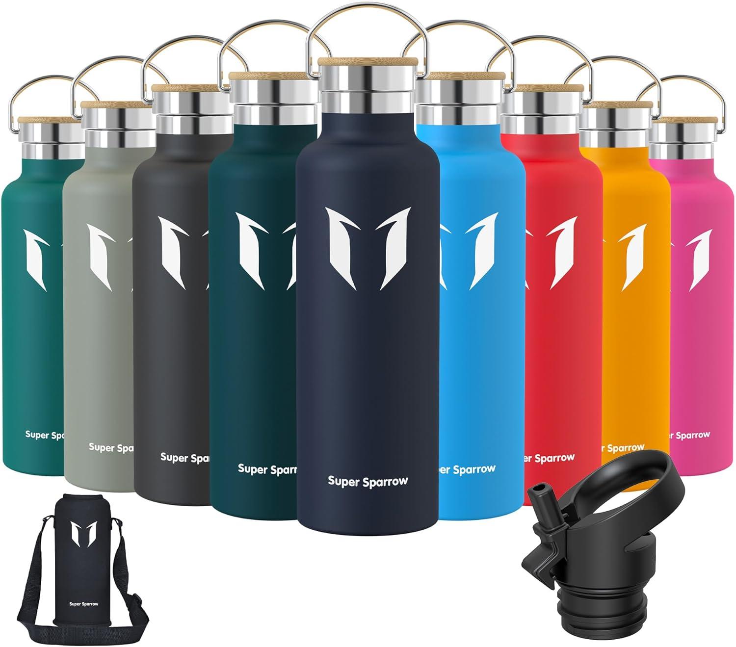 image:imageSuper Sparrow Gourde Isotherme Bouteille Isotherme 350ml500ml 620ml750ml1L tanche Sport Gourde INOX Bouche Standard Gourde Enfant sans BPA Pour Plein Air amp Quotidien Avec 2 BouchonsMer Bleue