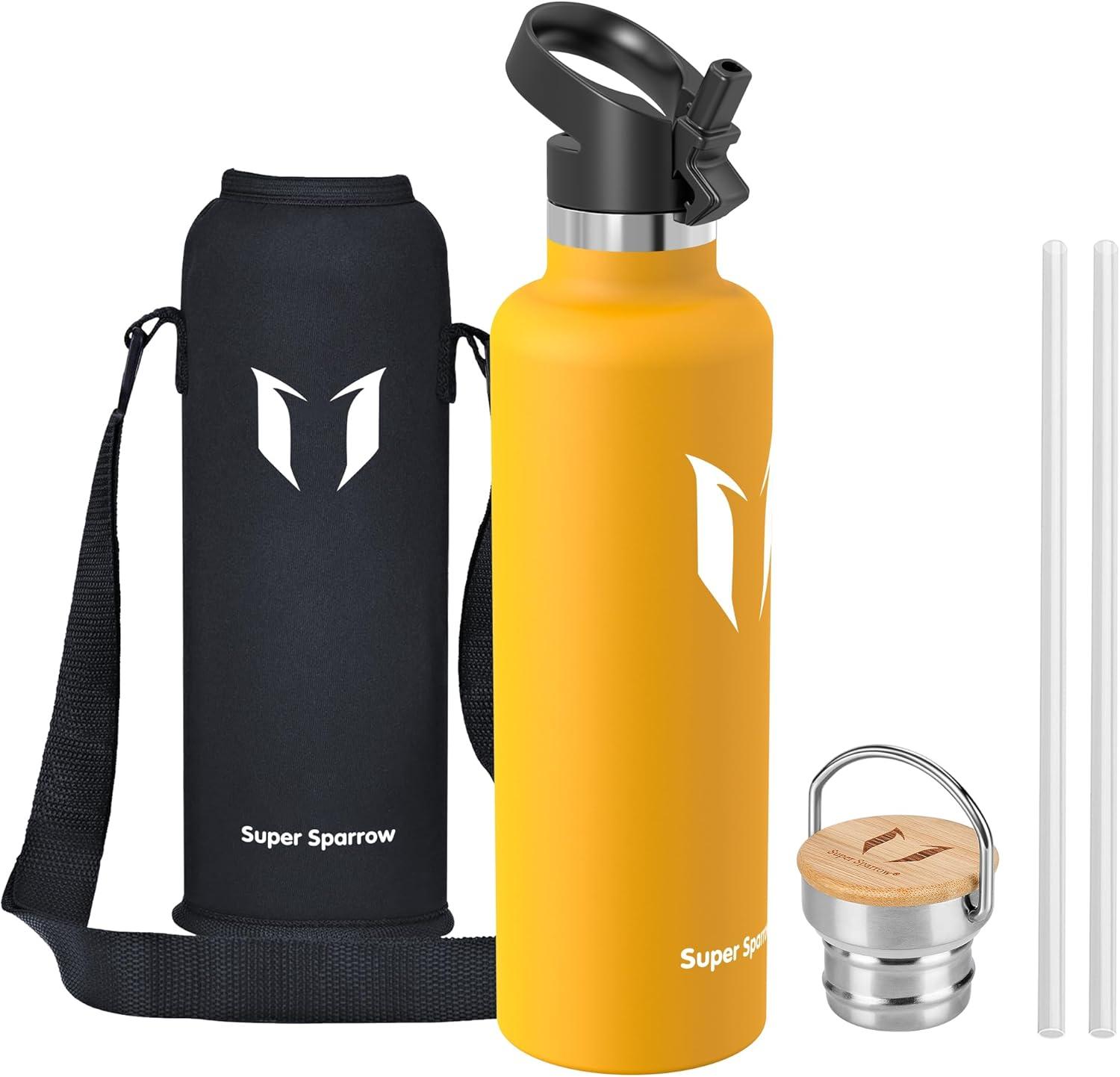 image:imageSuper Sparrow Gourde Isotherme Bouteille Isotherme 350ml500ml 620ml750ml1L tanche Sport Gourde INOX Bouche Standard Gourde Enfant sans BPA Pour Plein Air amp Quotidien Avec 2 BouchonsMangue