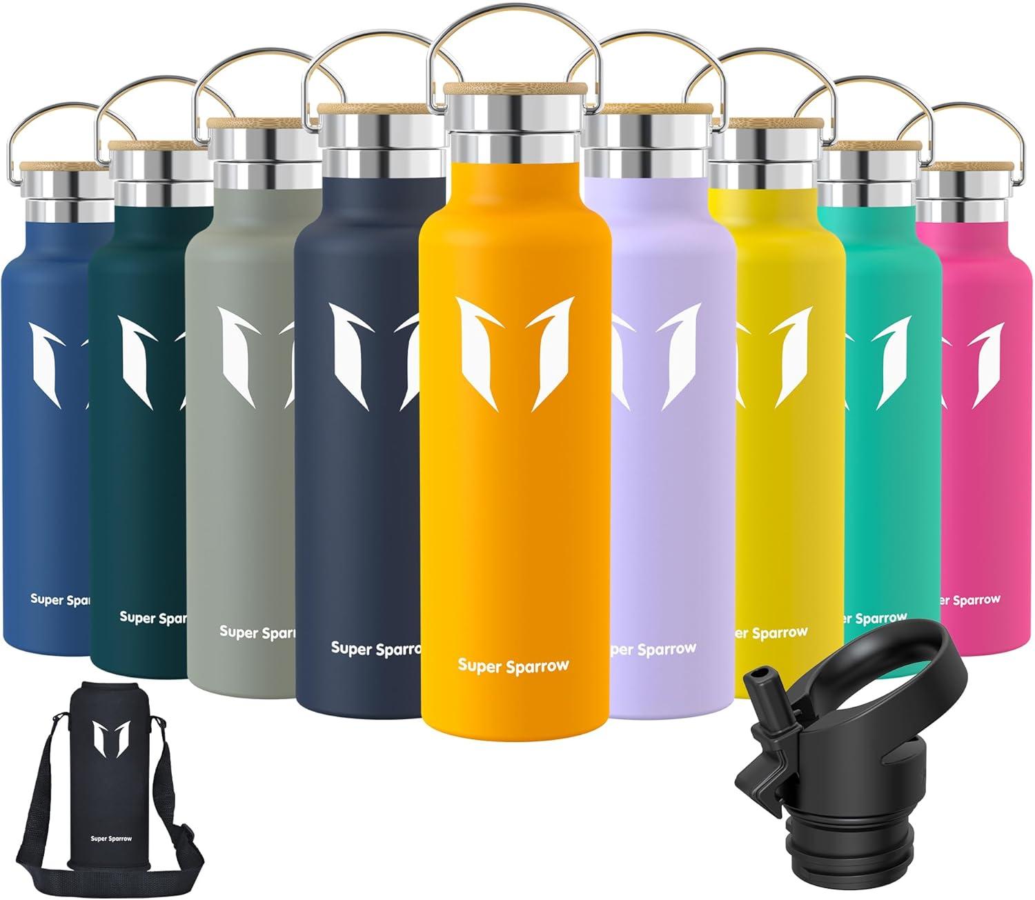 image:imageSuper Sparrow Gourde Isotherme Bouteille Isotherme 350ml500ml 620ml750ml1L tanche Sport Gourde INOX Bouche Standard Gourde Enfant sans BPA Pour Plein Air amp Quotidien Avec 2 BouchonsMangue
