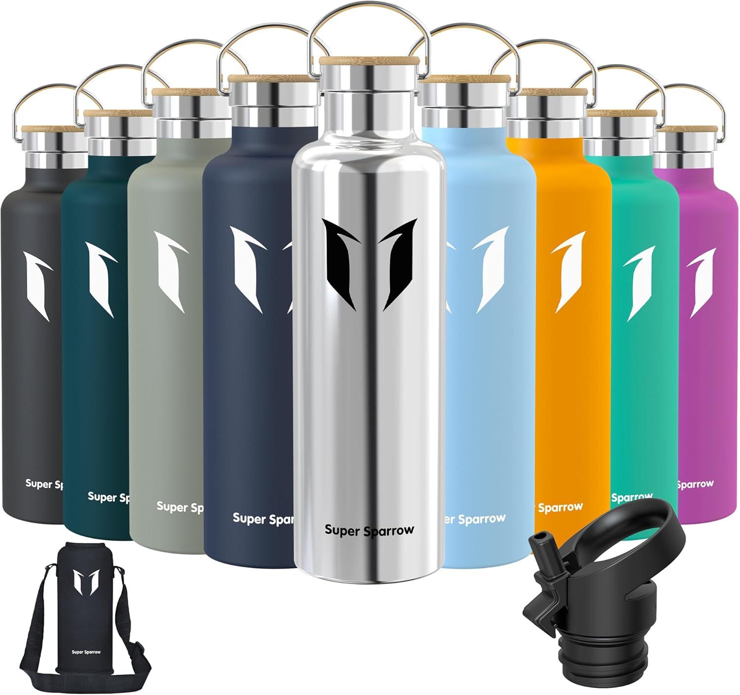image:imageSuper Sparrow Gourde Isotherme Bouteille Isotherme 350ml500ml 620ml750ml1L tanche Sport Gourde INOX Bouche Standard Gourde Enfant sans BPA Pour Plein Air amp Quotidien Avec 2 BouchonsAcier Inoxydable