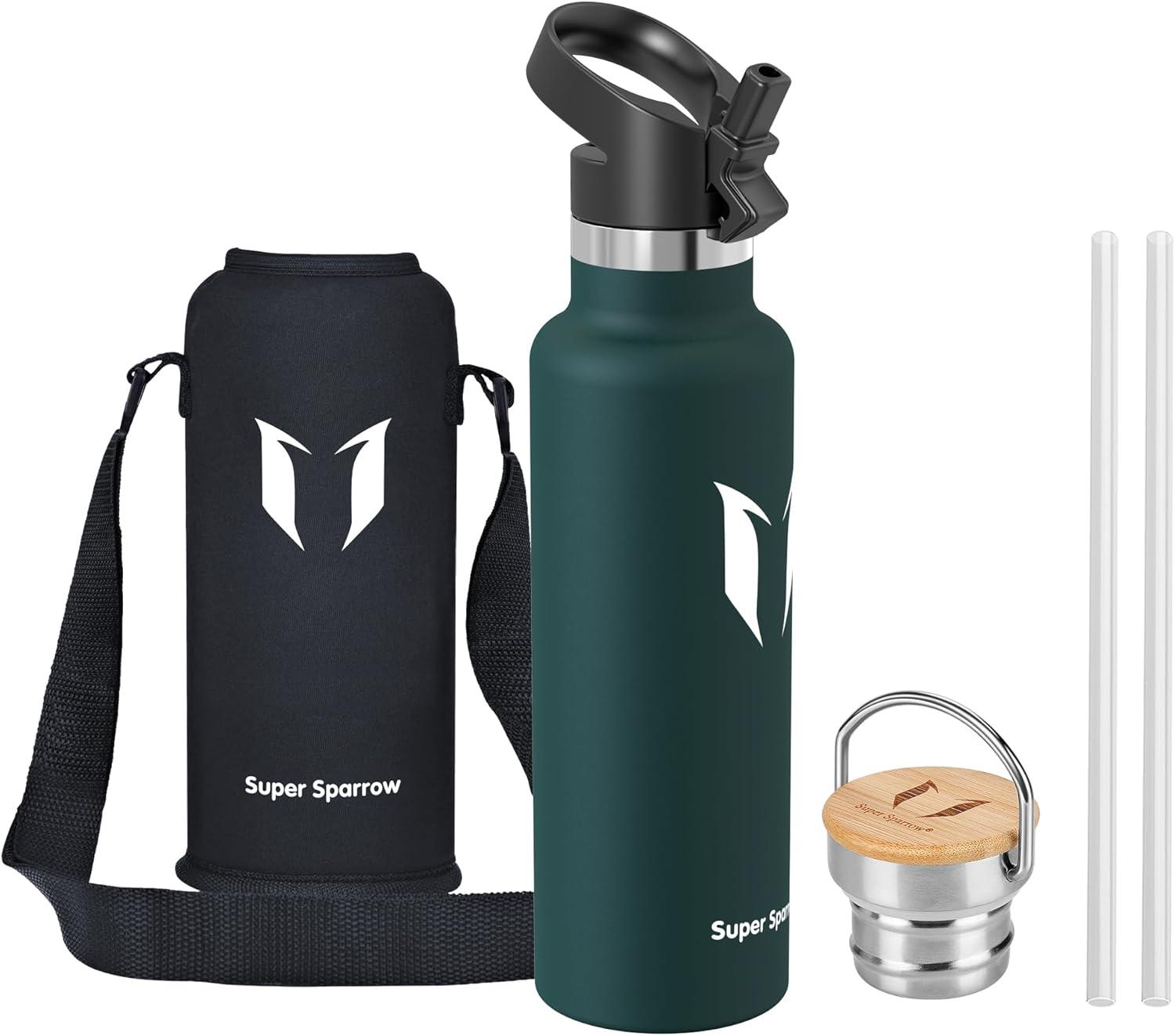 image:imageSuper Sparrow Gourde Isotherme Bouteille Isotherme 350ml500ml 620ml750ml1L tanche Sport Gourde INOX Bouche Standard Gourde Enfant sans BPA Pour Plein Air amp Quotidien Avec 2 BouchonsJade