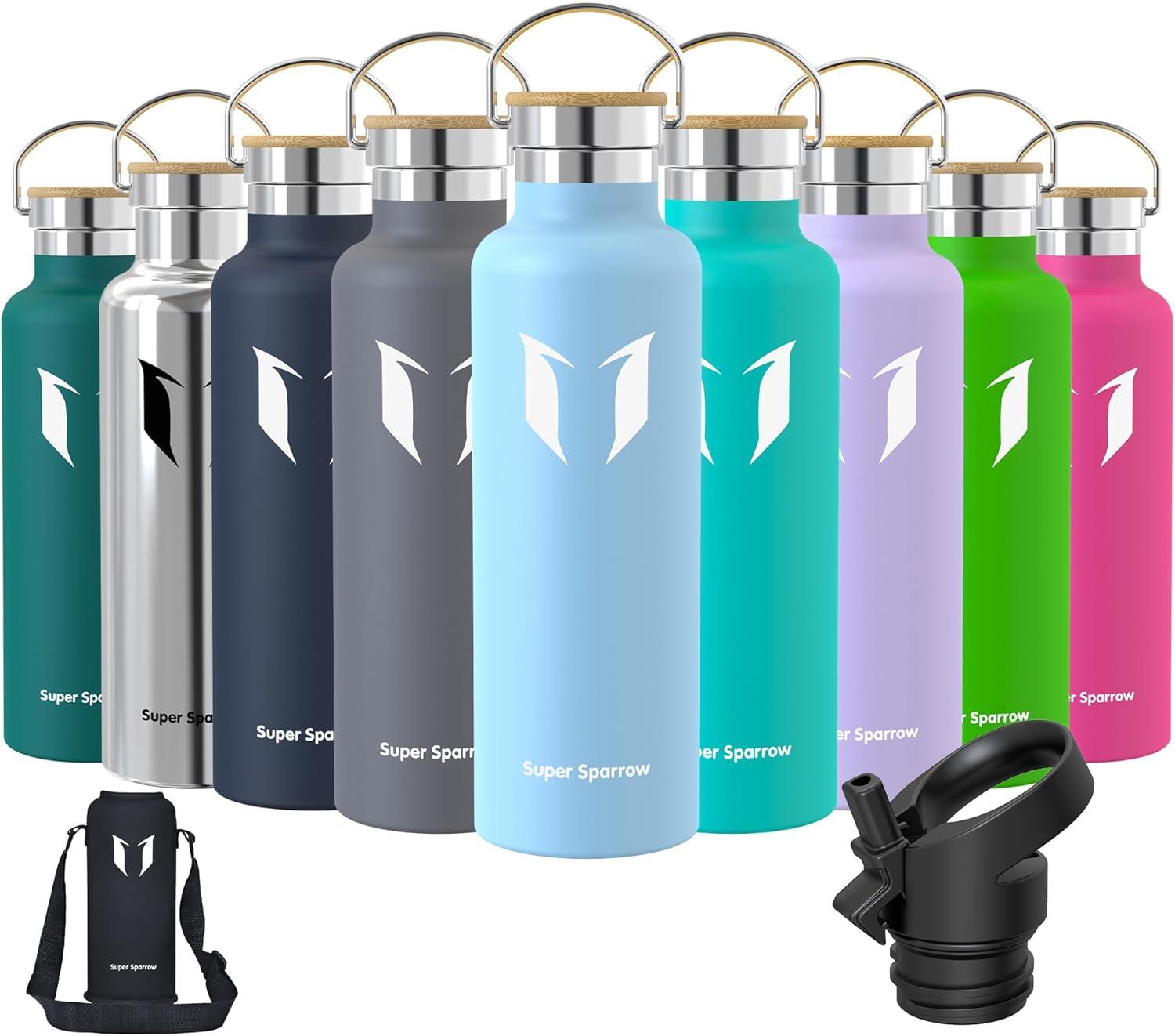 image:imageSuper Sparrow Gourde Isotherme Bouteille Isotherme 350ml500ml 620ml750ml1L tanche Sport Gourde INOX Bouche Standard Gourde Enfant sans BPA Pour Plein Air amp Quotidien Avec 2 BouchonsLe Givre