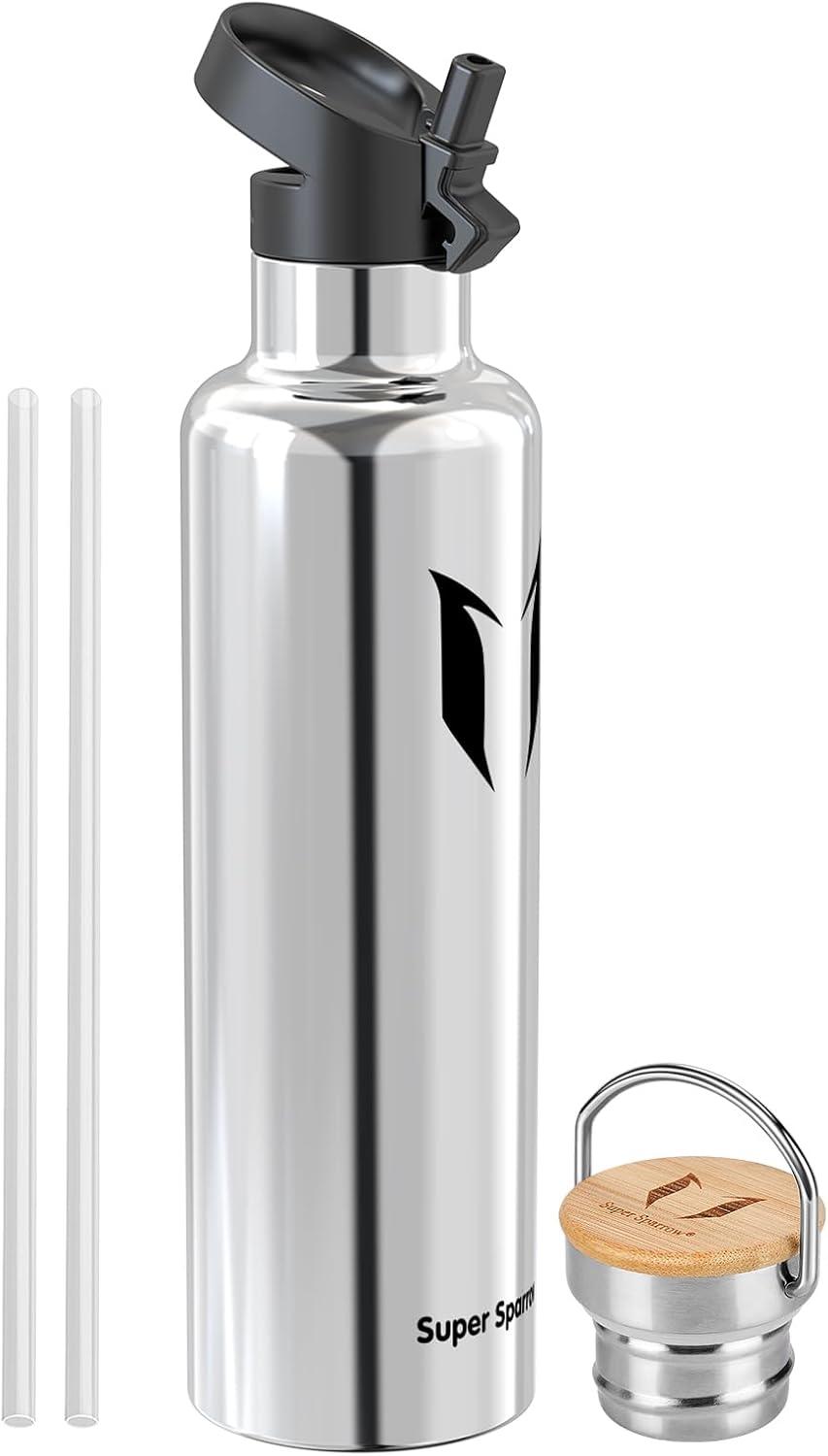 image:imageSuper Sparrow Gourde Isotherme Bouteille Isotherme 350ml500ml 620ml750ml1L tanche Sport Gourde INOX Bouche Standard Gourde Enfant sans BPA Pour Plein Air amp Quotidien Avec 2 BouchonsAcier Inoxydable